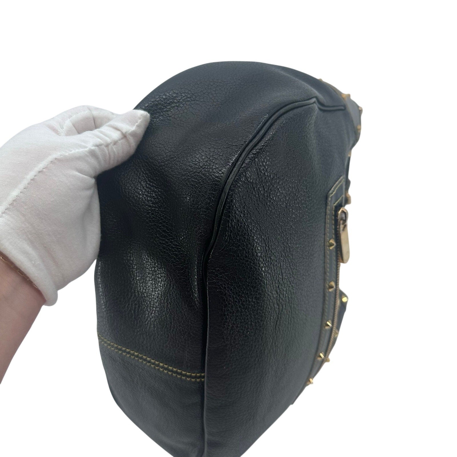 Louis Vuitton LV Suhali L Affriolant Black Leather Gold Studded Hobo Shoulder Bag