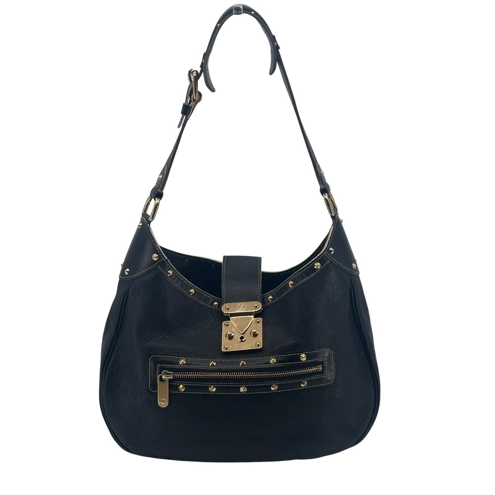 Louis Vuitton LV Suhali L Affriolant Black Leather Gold Studded Hobo Shoulder Bag