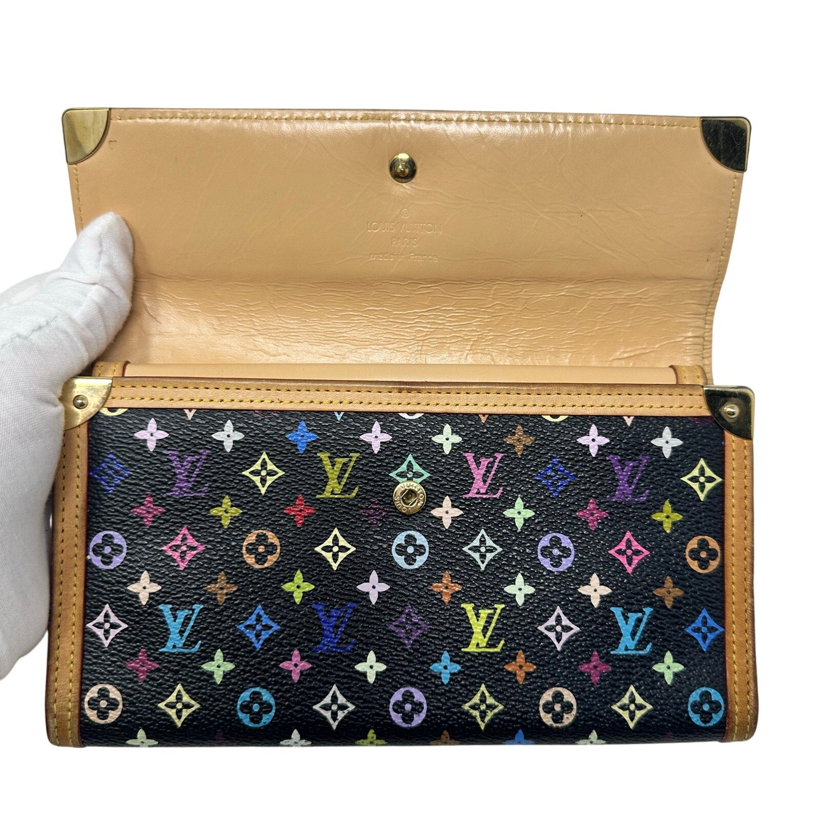 Louis Vuitton LV Black Murakami Multicolor Monogram Sarah International Wallet