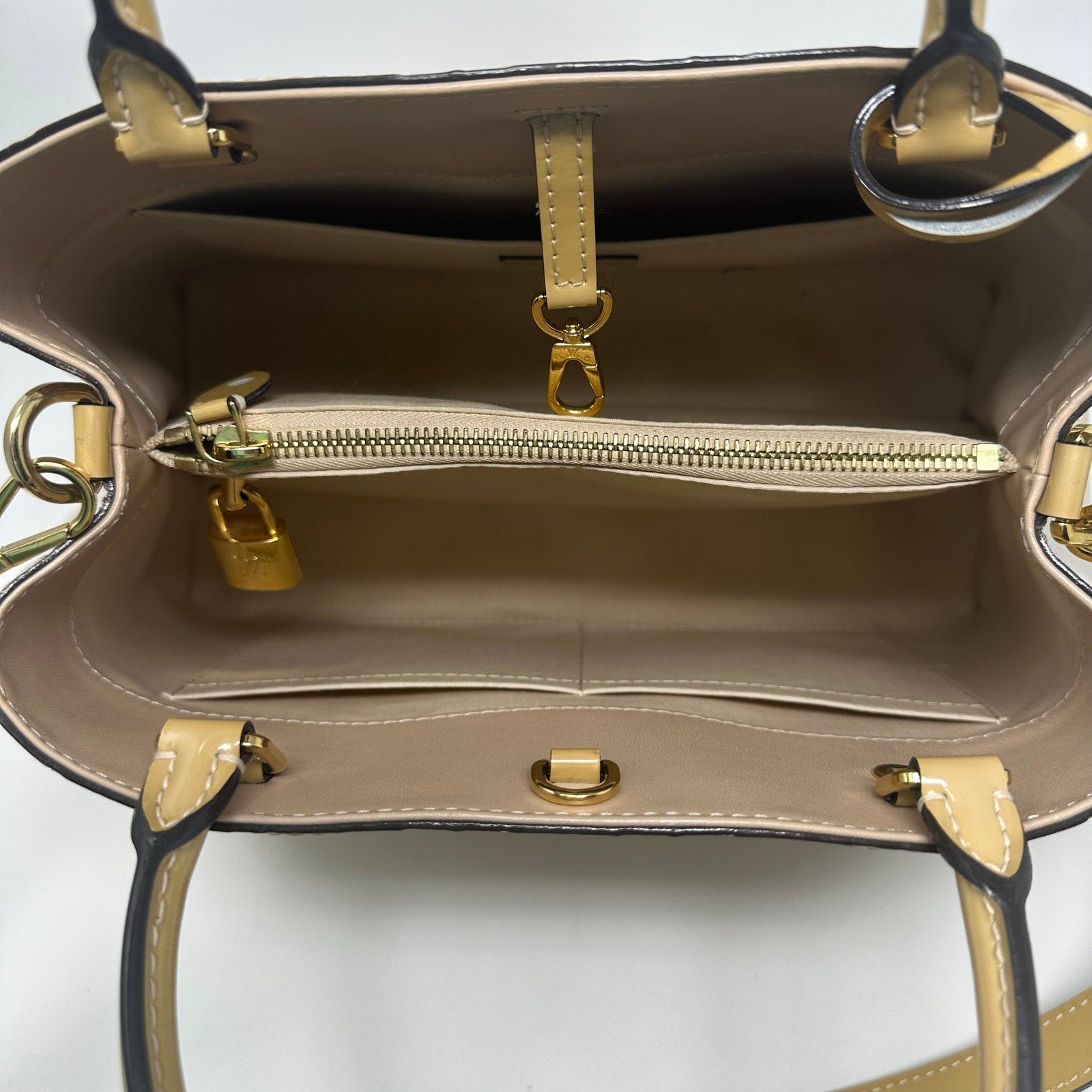 Louis Vuitton LV Vernis Monogram Montaigne Bag Cream Yellow