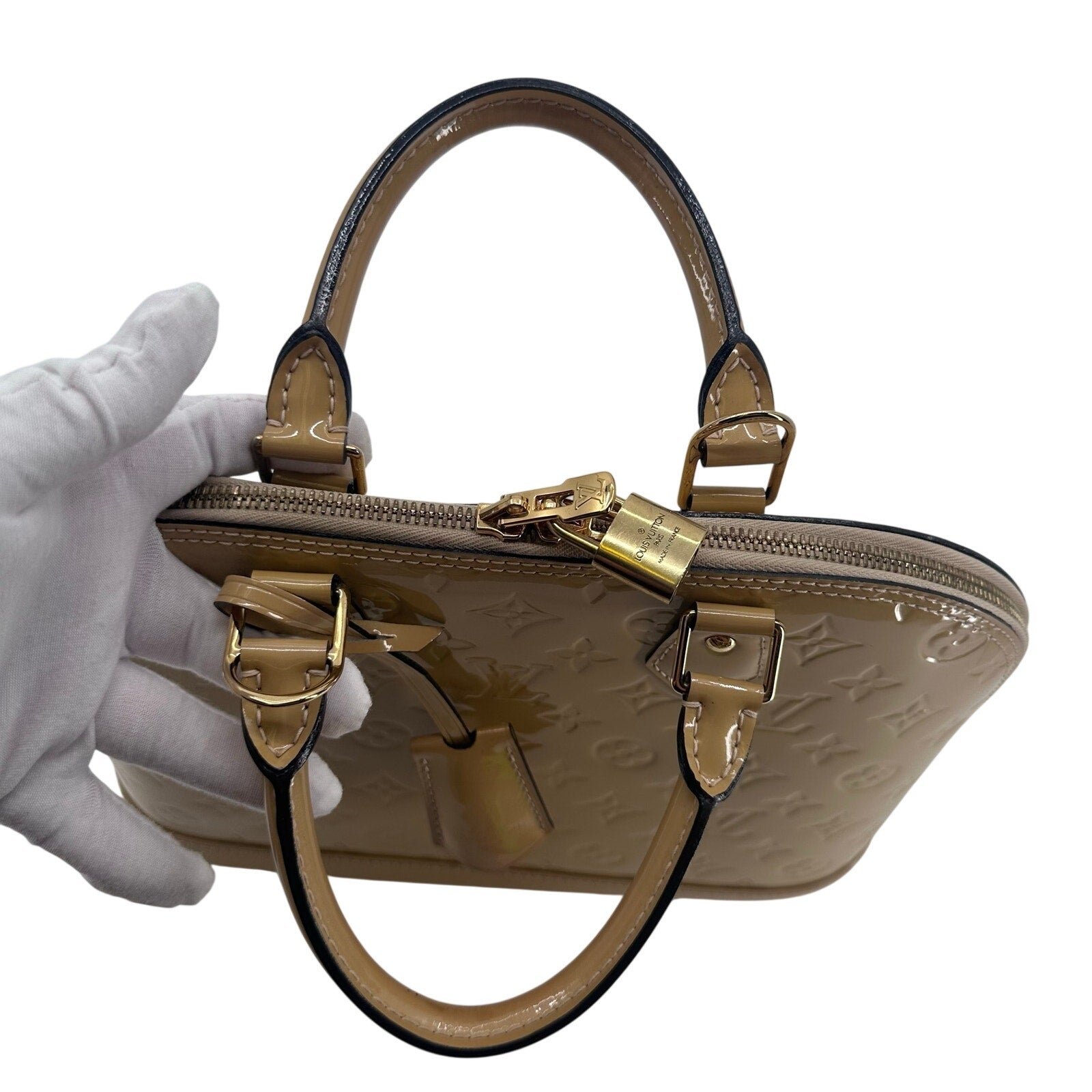 Louis Vuitton LV Monogram Vernis Alma PM Yellow Gold Full Set