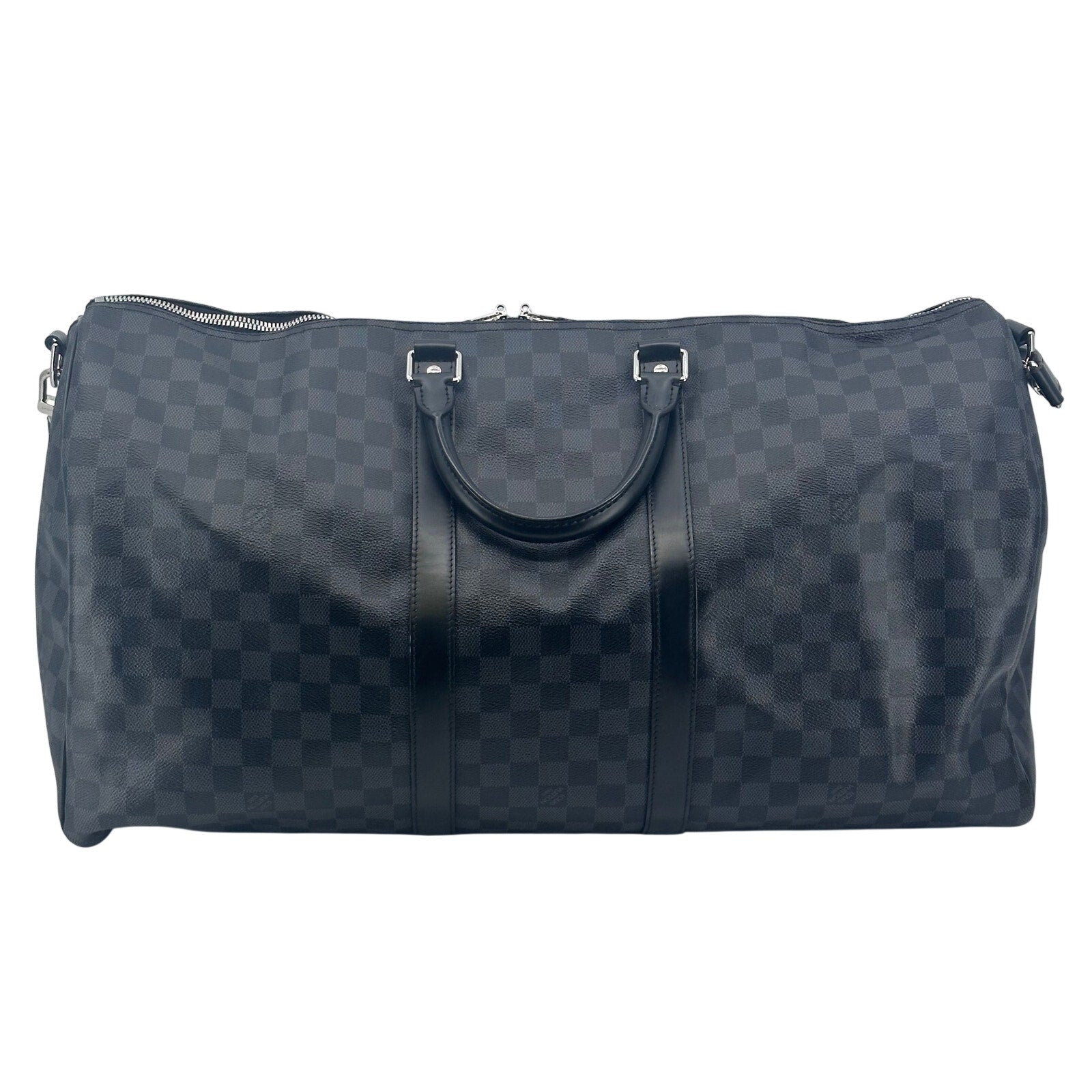 Louis Vuitton LV Damier Graphite Black Gray Keepall 55 Bandolier Duffle Bag