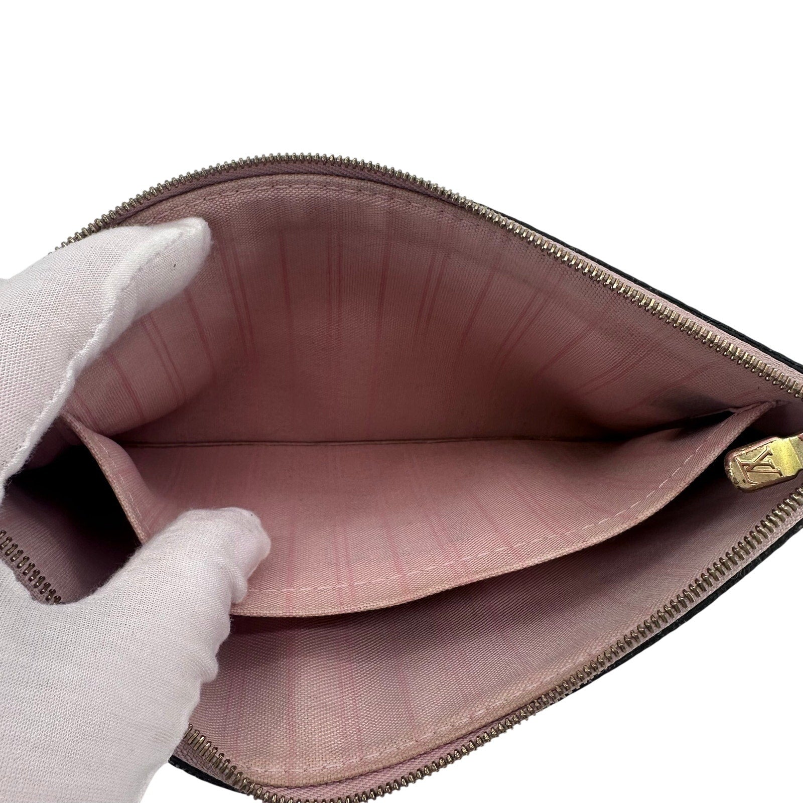 Louis Vuitton LV Damier Ebene Neverfull GM Pouch Clutch Rose Ballerine