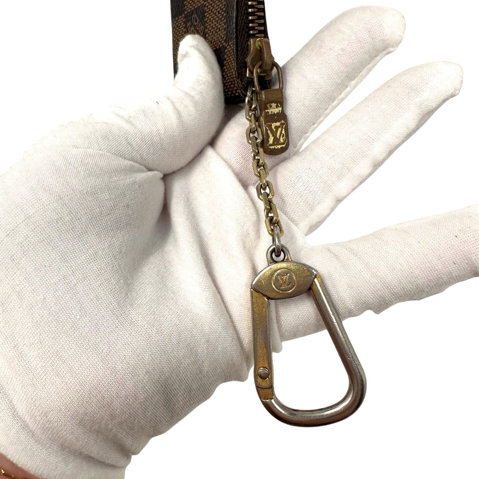 Louis Vuitton LV Damier Ebene Coin Key Cles Zip Pouch Keychain