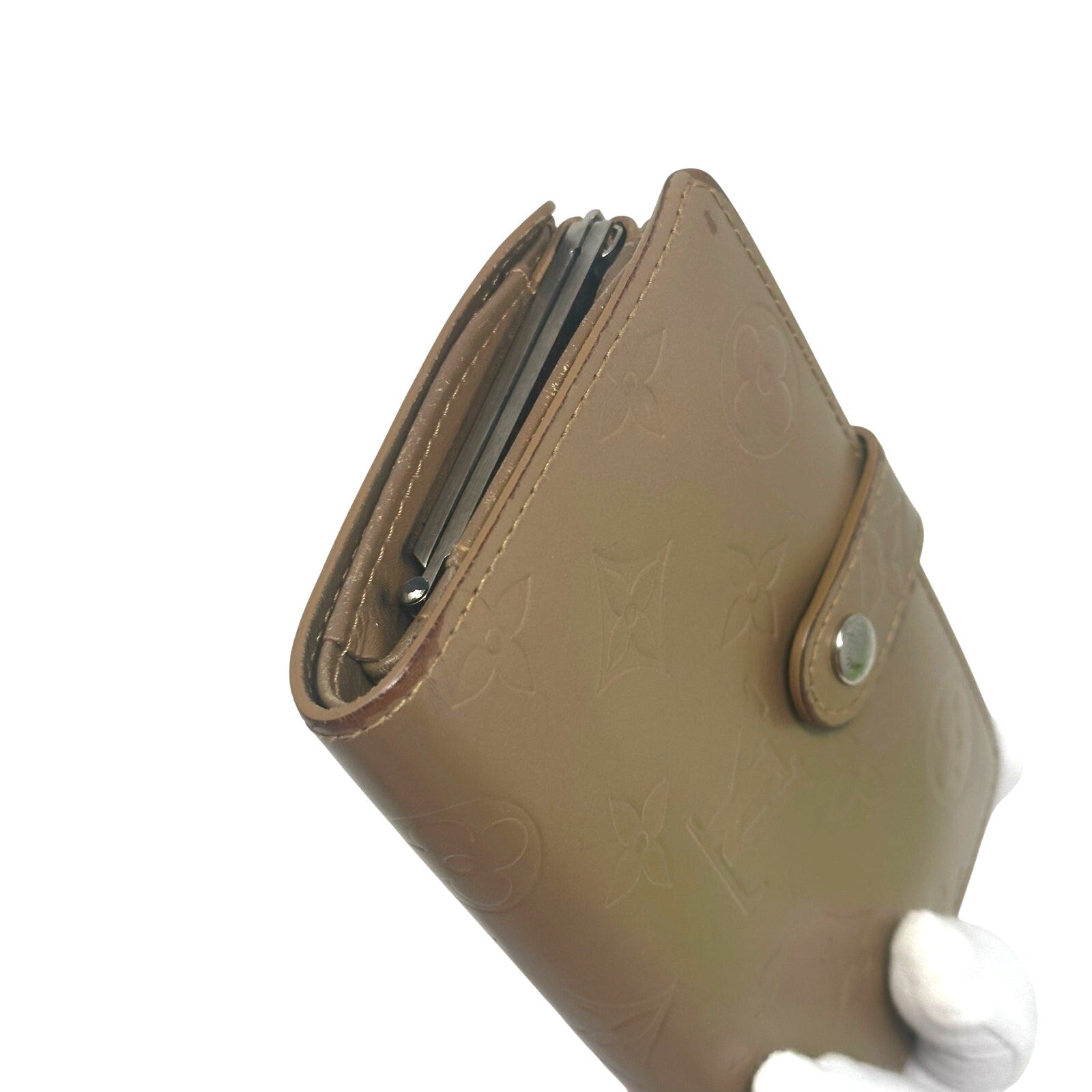 Louis Vuitton LV Vernis Monogram Mat Tan Kisslock Wallet