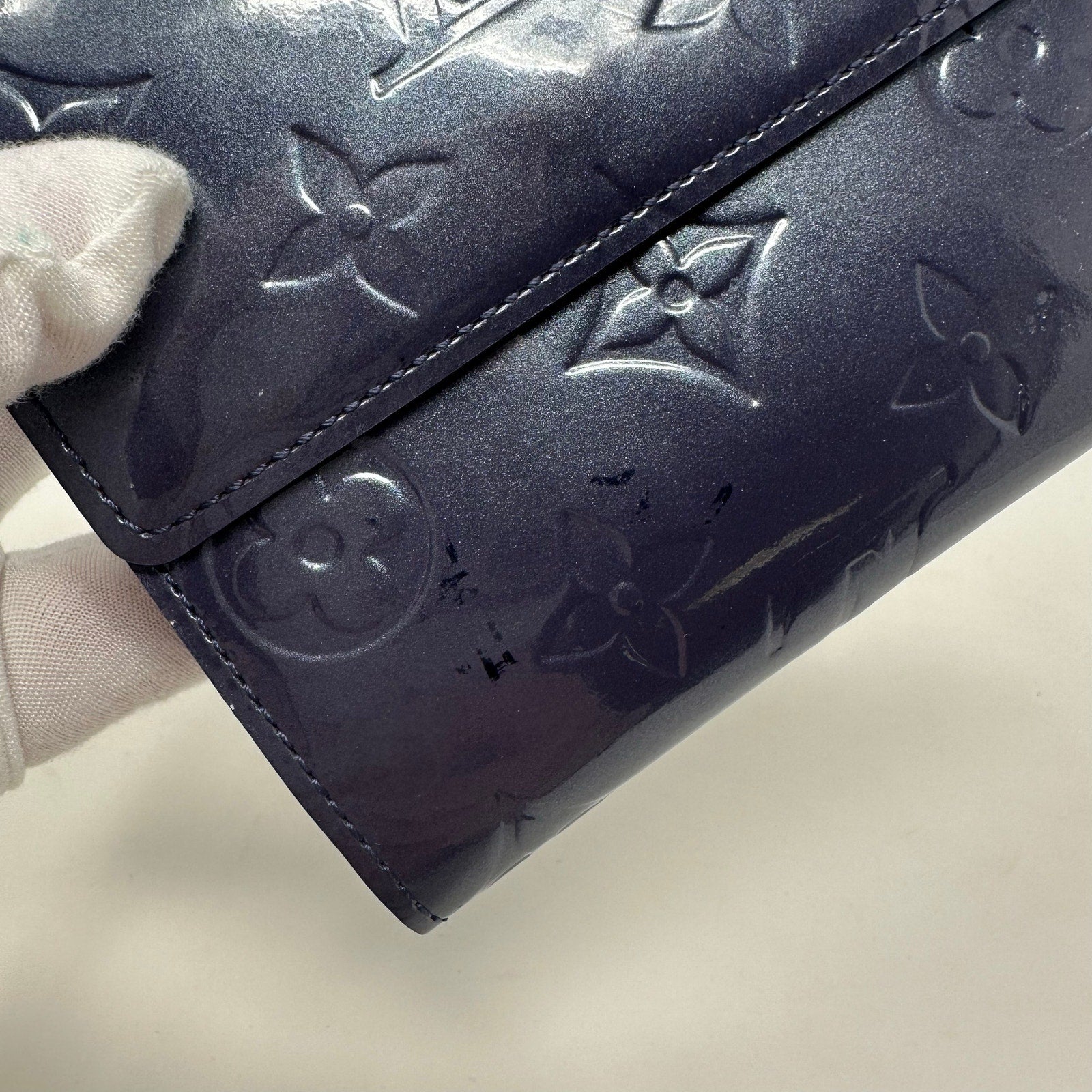 Louis Vuitton LV Vernis Monogram Elise Wallet Pearl Steel Blue