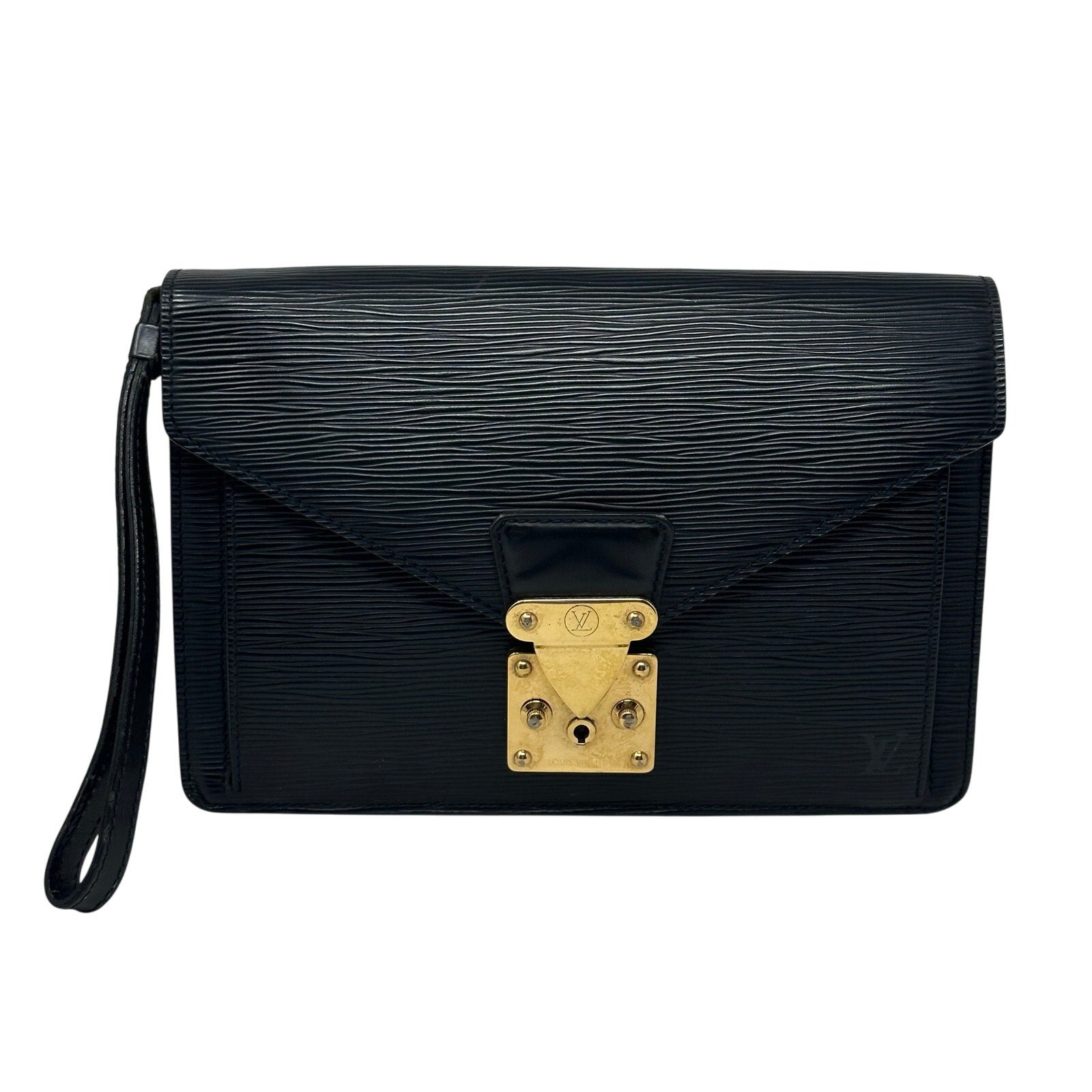 Louis Vuitton LV Epi Leather Pochette Sellier Dragonne Clutch Bag Black