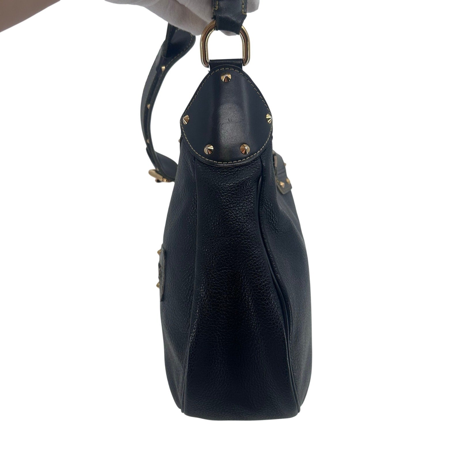 Louis Vuitton LV Suhali L Affriolant Black Leather Gold Studded Hobo Shoulder Bag
