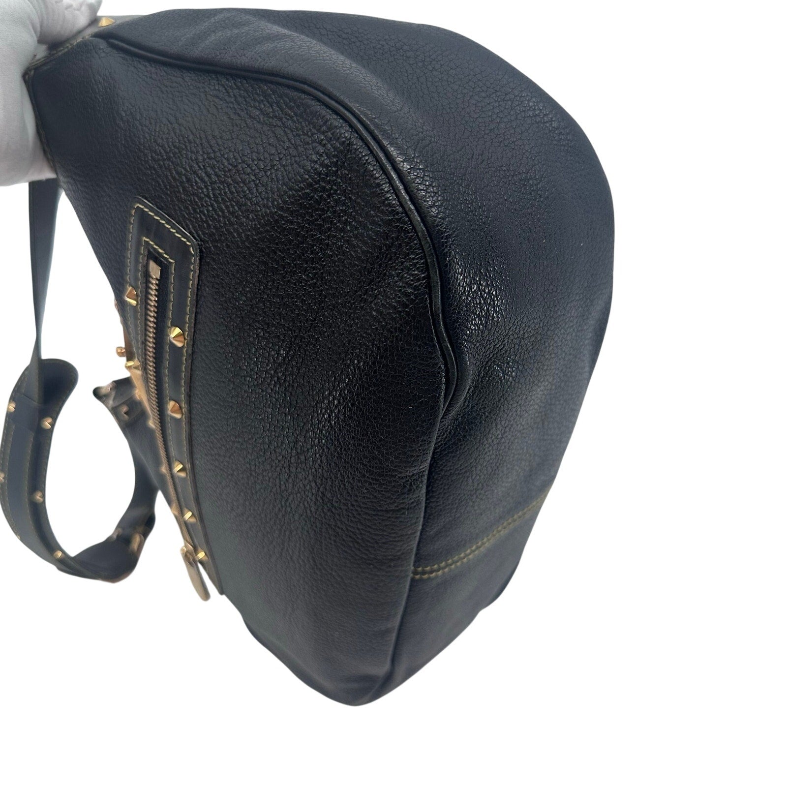 Louis Vuitton LV Suhali L Affriolant Black Leather Gold Studded Hobo Shoulder Bag