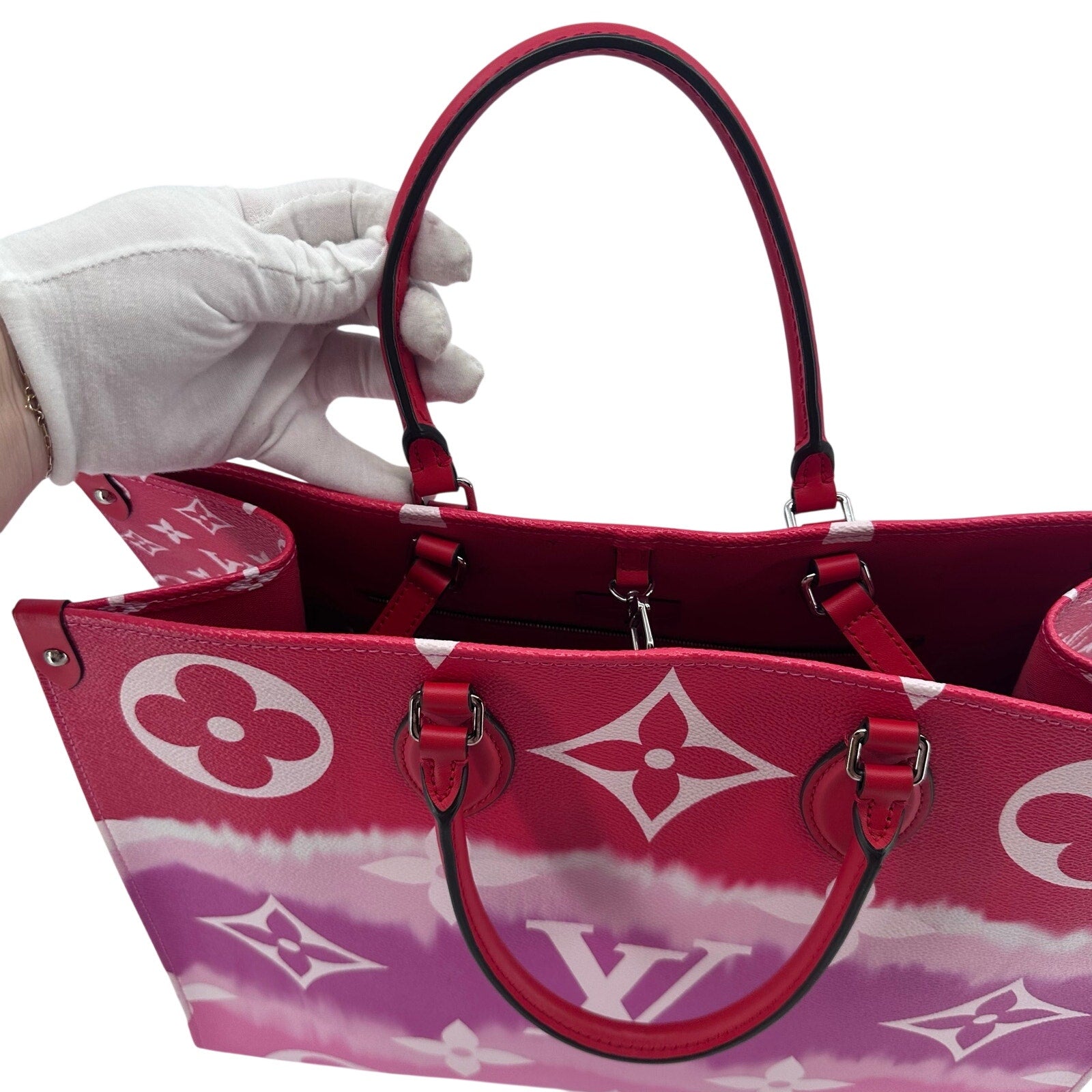Louis Vuitton LV Monogram Escale Onthego GM Rouge Red Pink Tote Bag Full Set