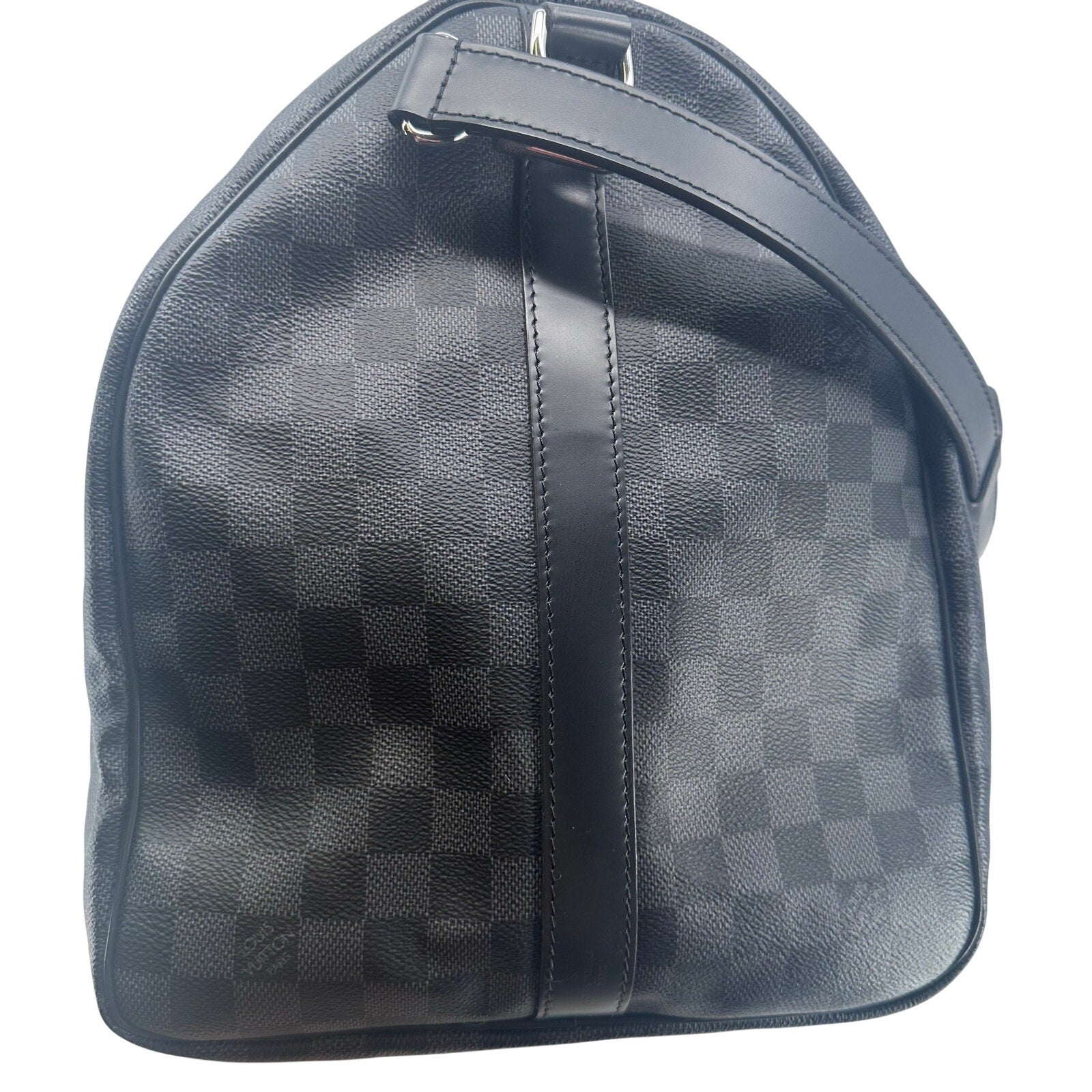 Louis Vuitton LV Damier Graphite Black Gray Keepall 55 Bandolier Duffle Bag