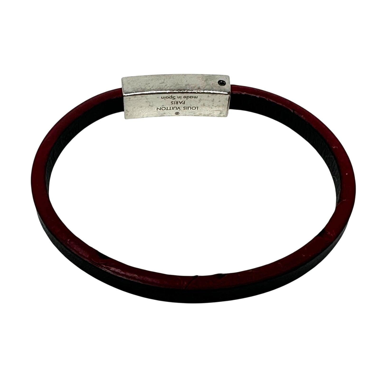 Louis Vuitton LV Edge It Damier Ebene Black Red Leather Bracelet