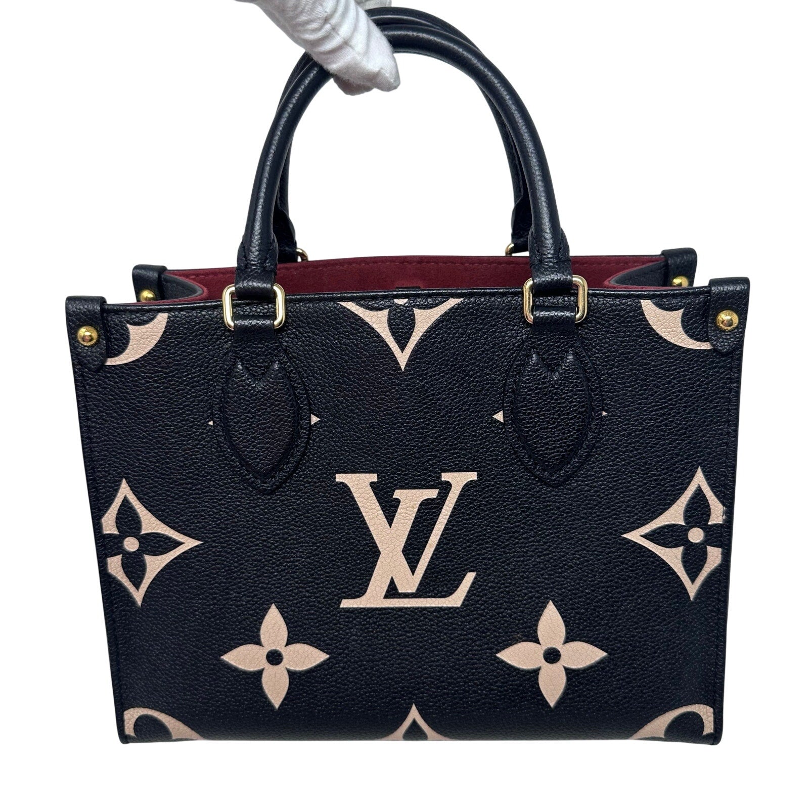Louis Vuitton LV Empreinte Leather Bicolor Giant Monogram On The Go PM Tote Crossbody Bag Black Cream