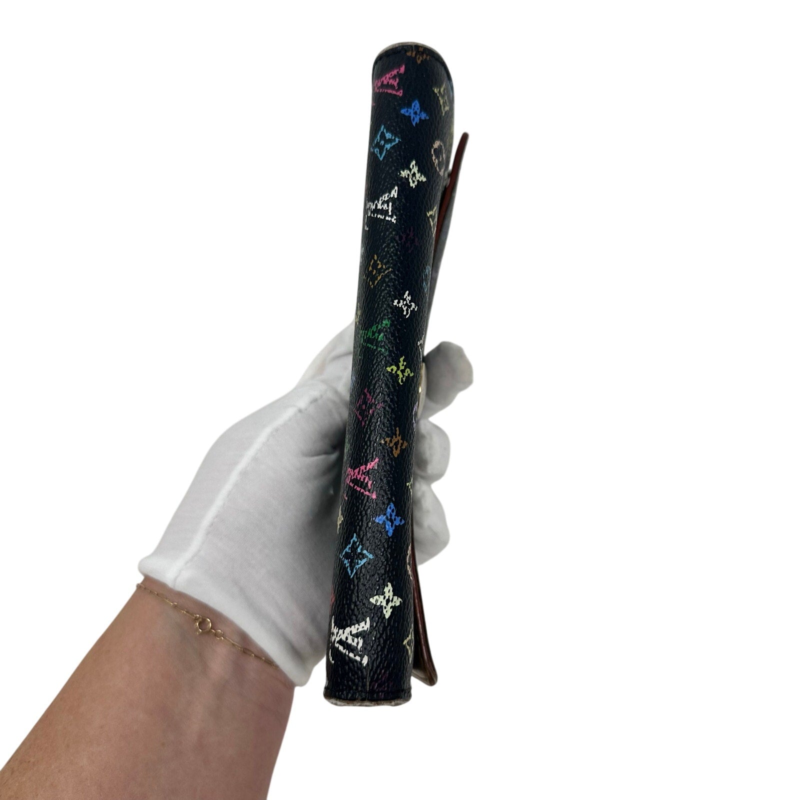 Louis Vuitton LV Black Murakami Multicolor Monogram Long Sarah Wallet Beige Interior