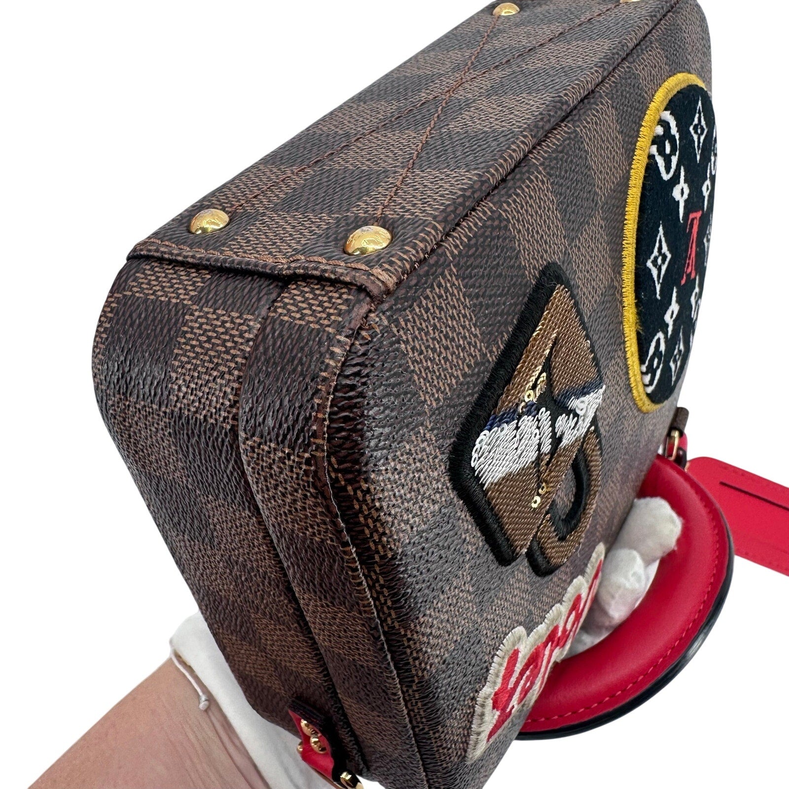 Louis Vuitton LV Damier Ebene Stories Box Trunk Crossbody Bag With Patches Full Set