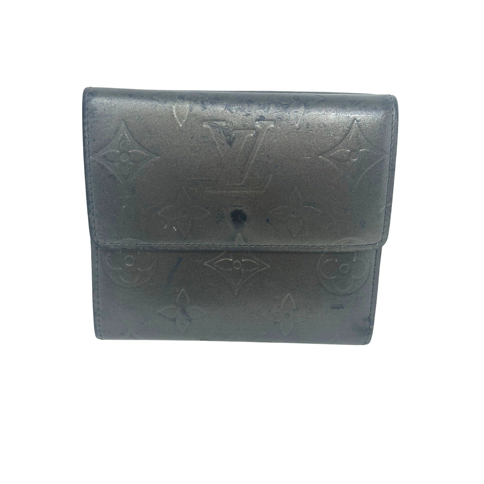 Louis Vuitton LV Mat Monogram Vernis Elise Compact Wallet Gunmetal Gray