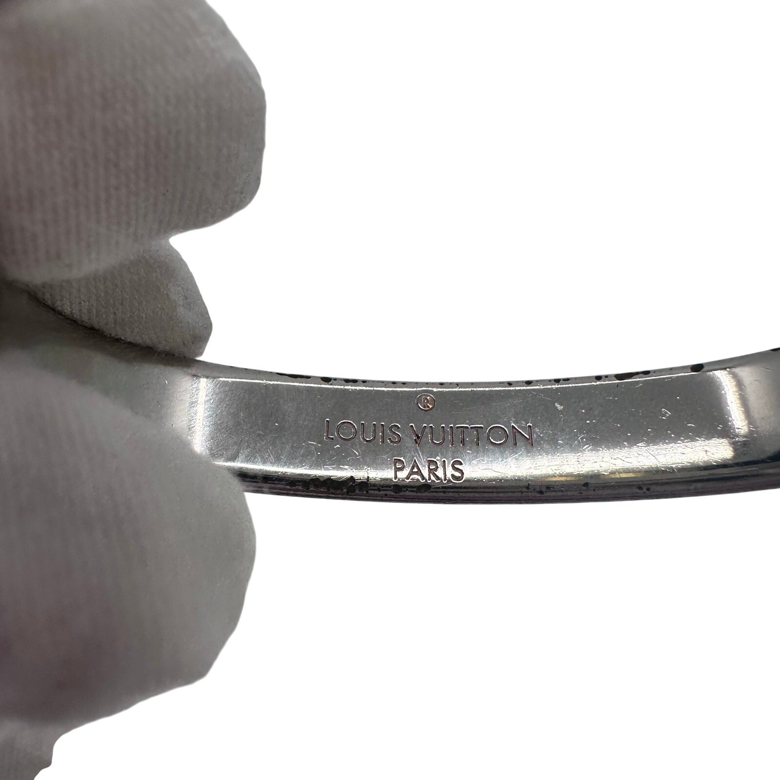 Louis Vuitton LV Nanogram Cuff Bangle Bracelet Silver Monogram Small
