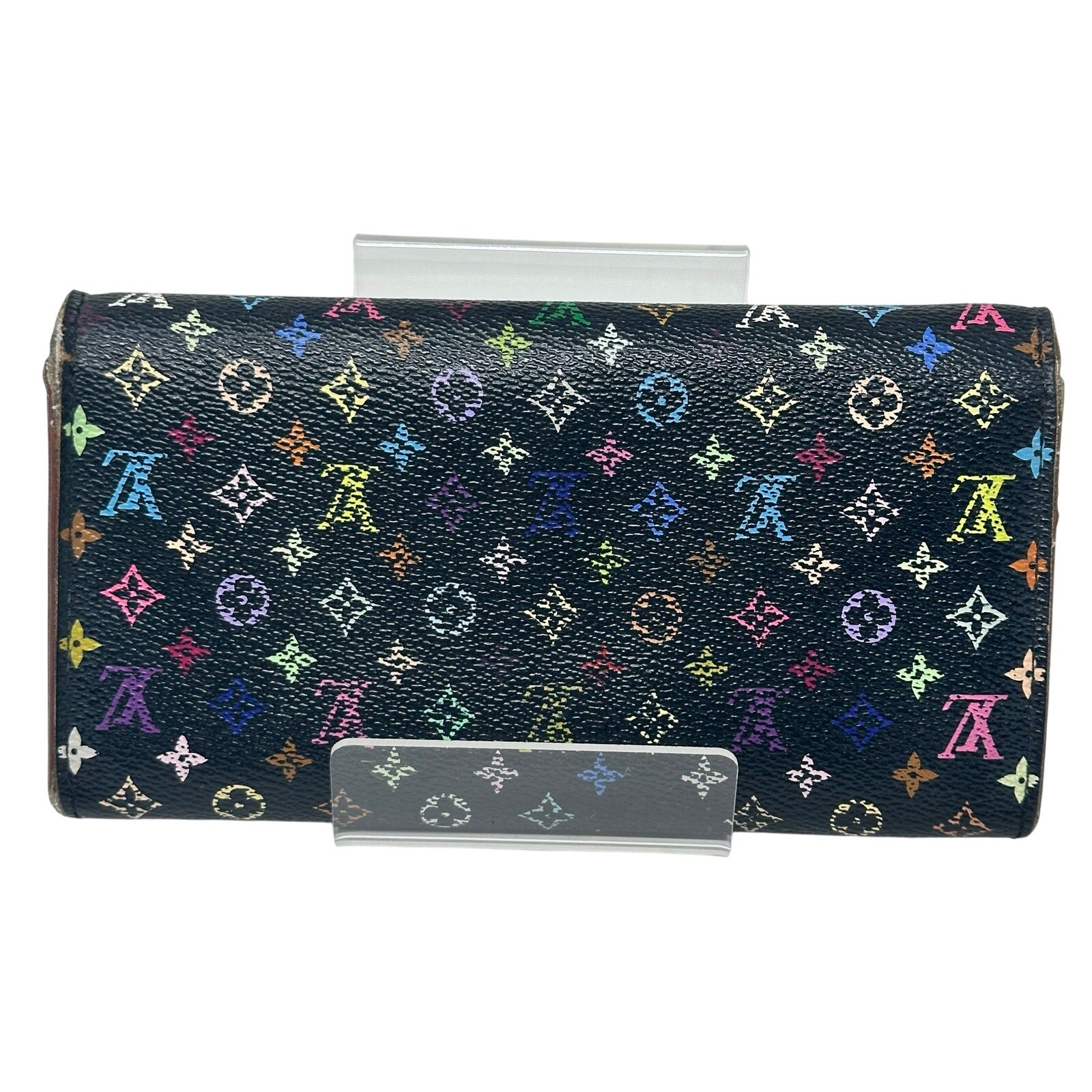 Louis Vuitton LV Black Murakami Multicolor Monogram Long Sarah Wallet Purple Interior