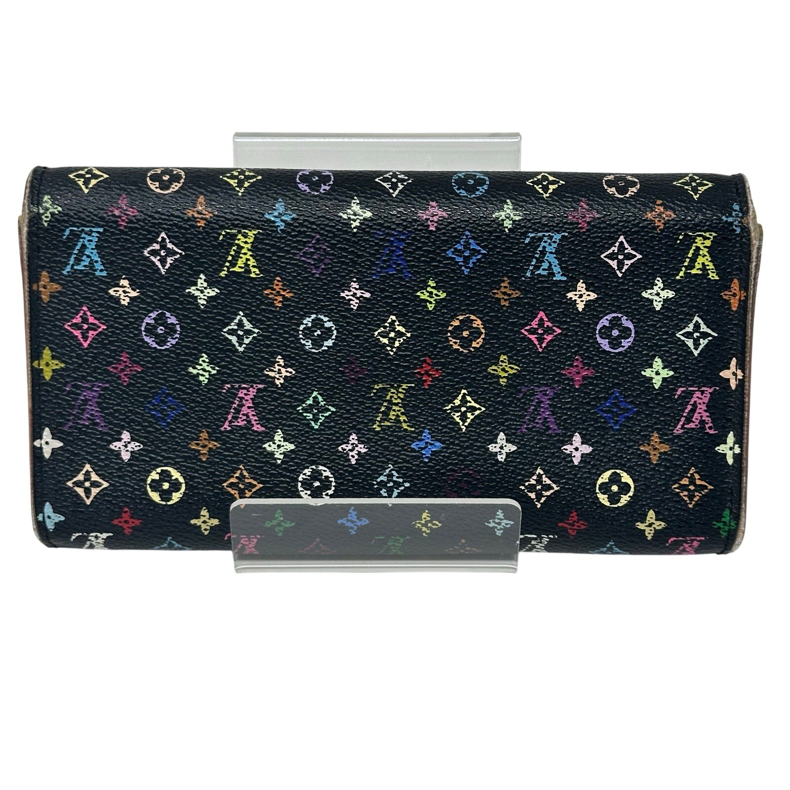 Louis Vuitton LV Black Murakami Multicolor Monogram Long Sarah Wallet Beige Interior