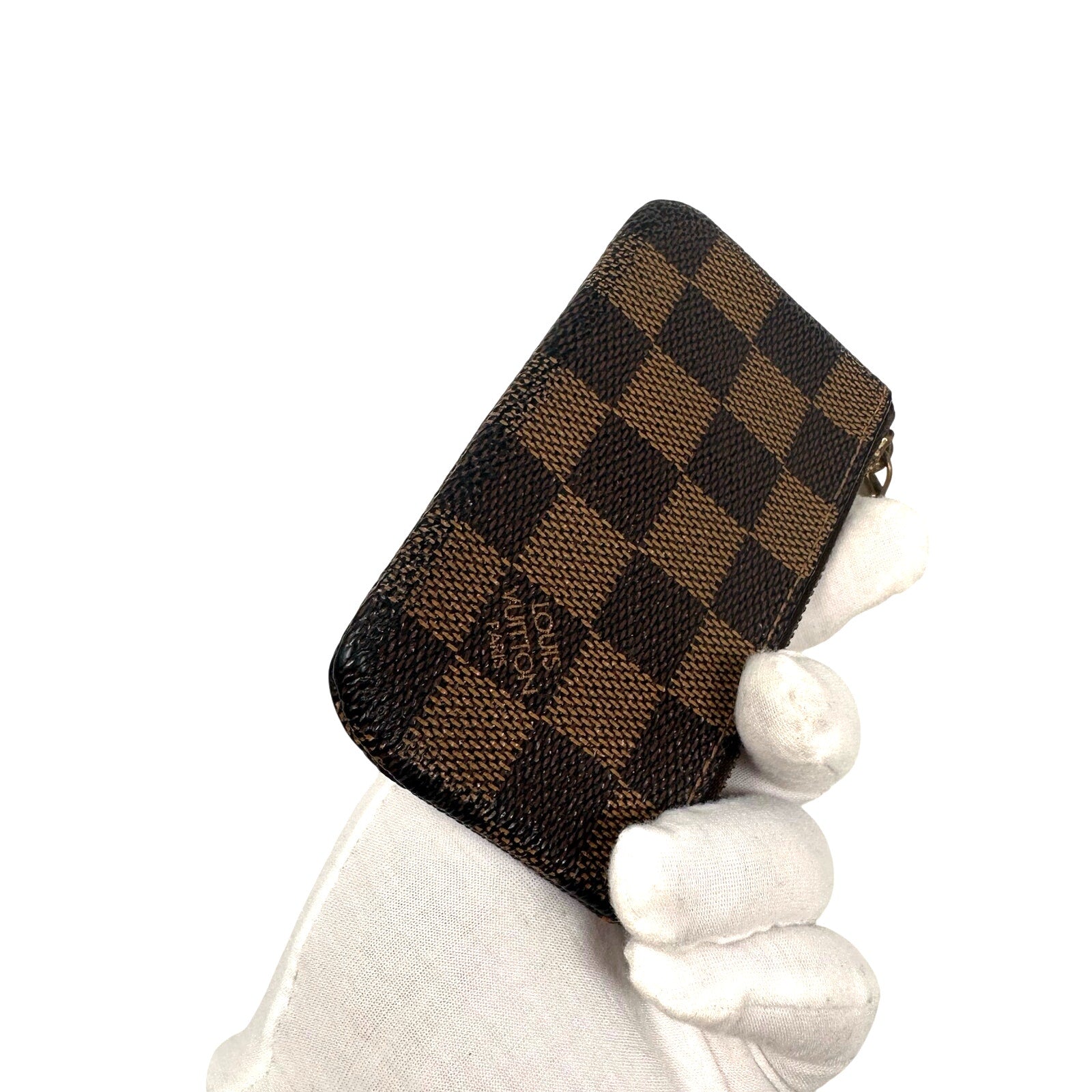 Louis Vuitton LV Damier Ebene Coin Key Cles Zip Pouch Keychain