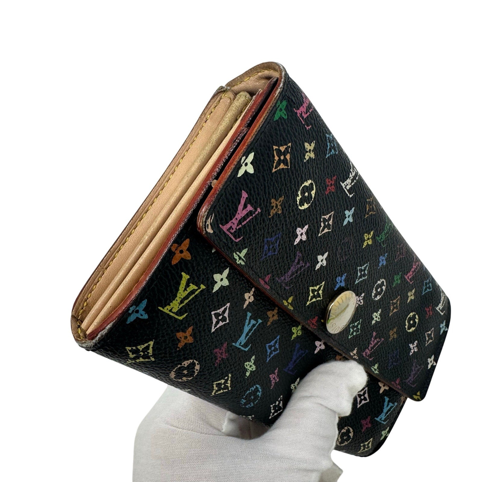 Louis Vuitton LV Black Murakami Multicolor Monogram Long Sarah Wallet Beige Interior
