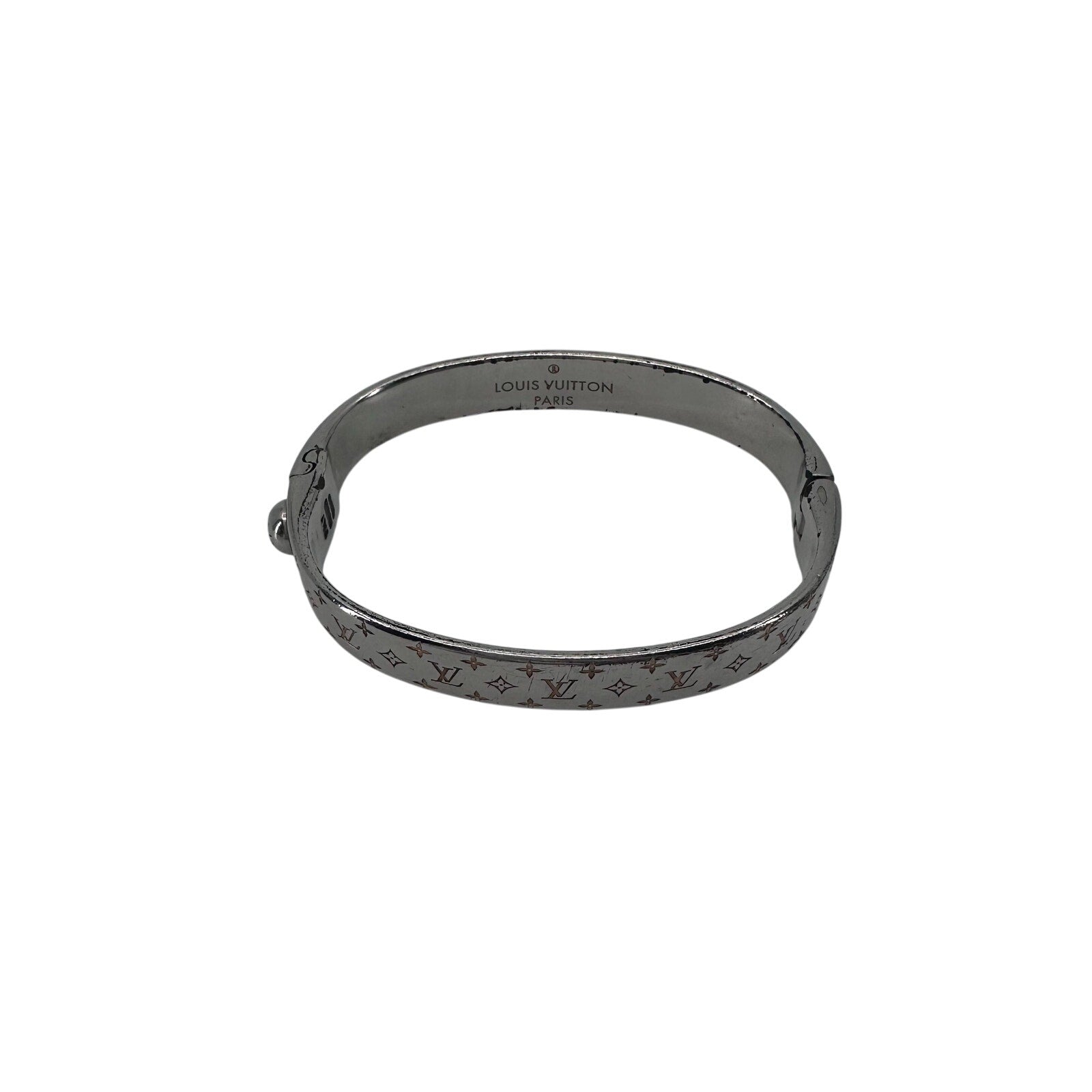 Louis Vuitton LV Nanogram Cuff Bangle Bracelet Silver Monogram Small