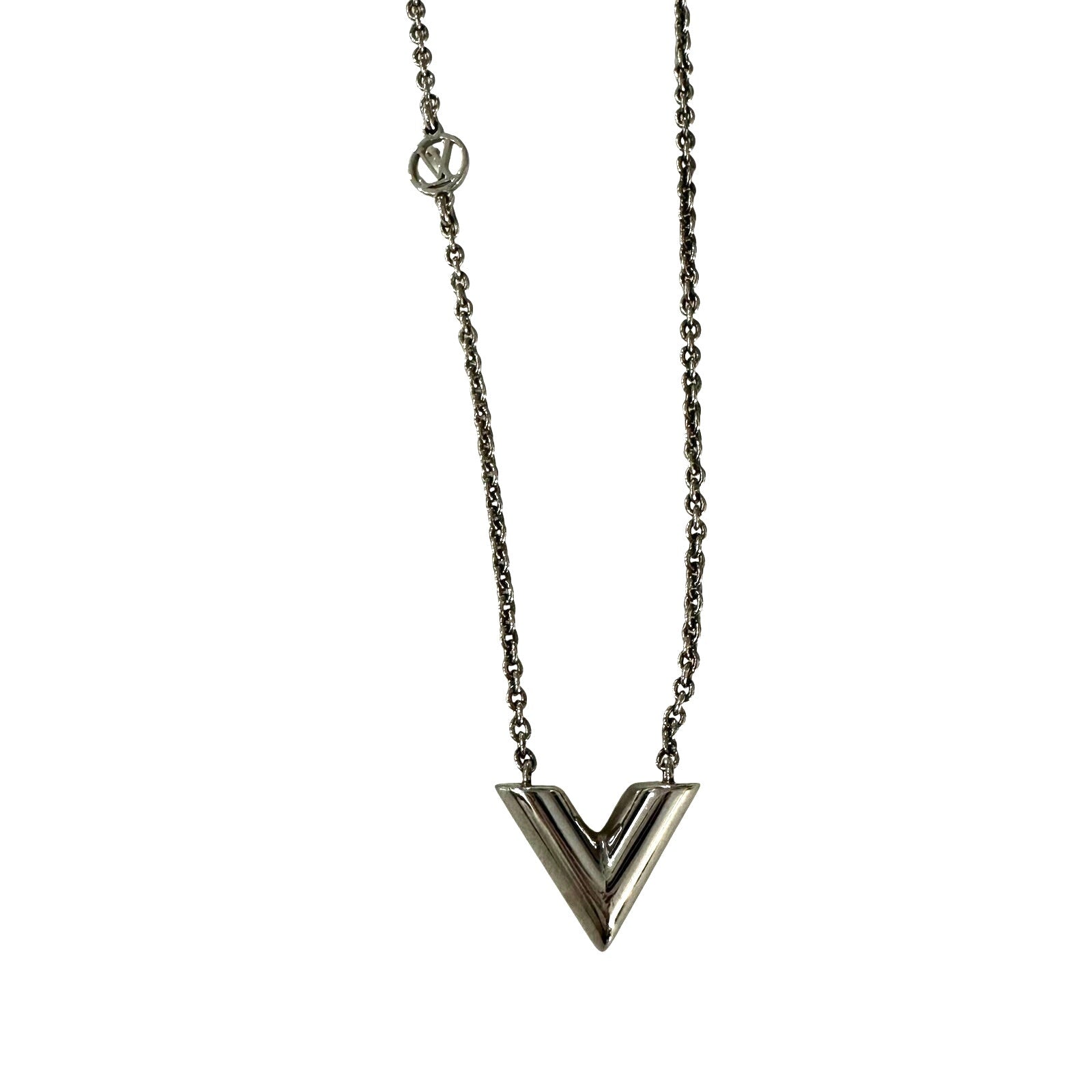 Louis Vuitton LV Essential V Necklace Silver Tone