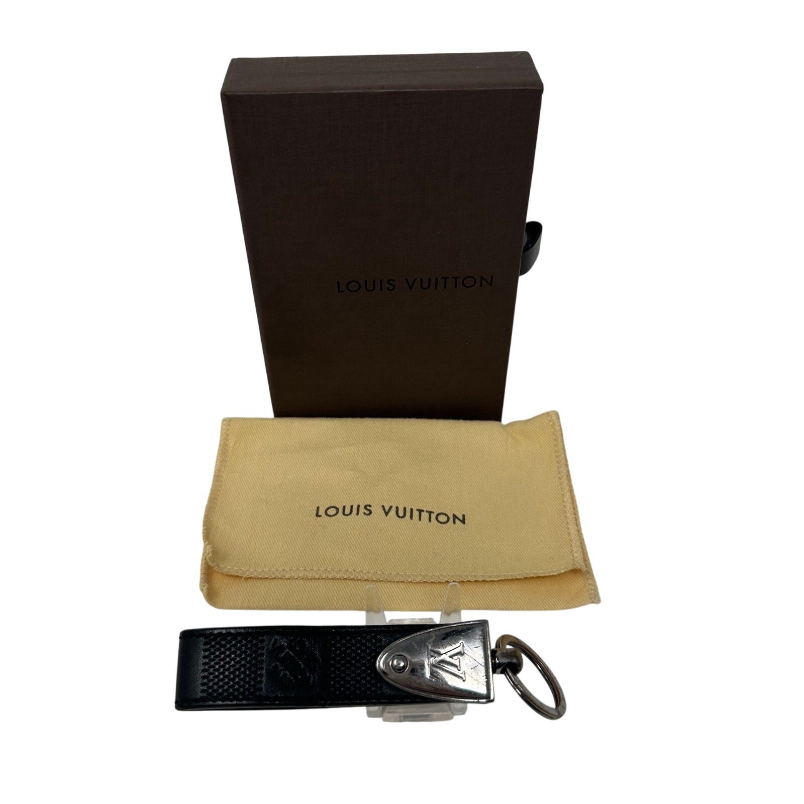 Louis Vuitton LV Porte Cles Dragonne Damier Infiniti Black Leather Keychain