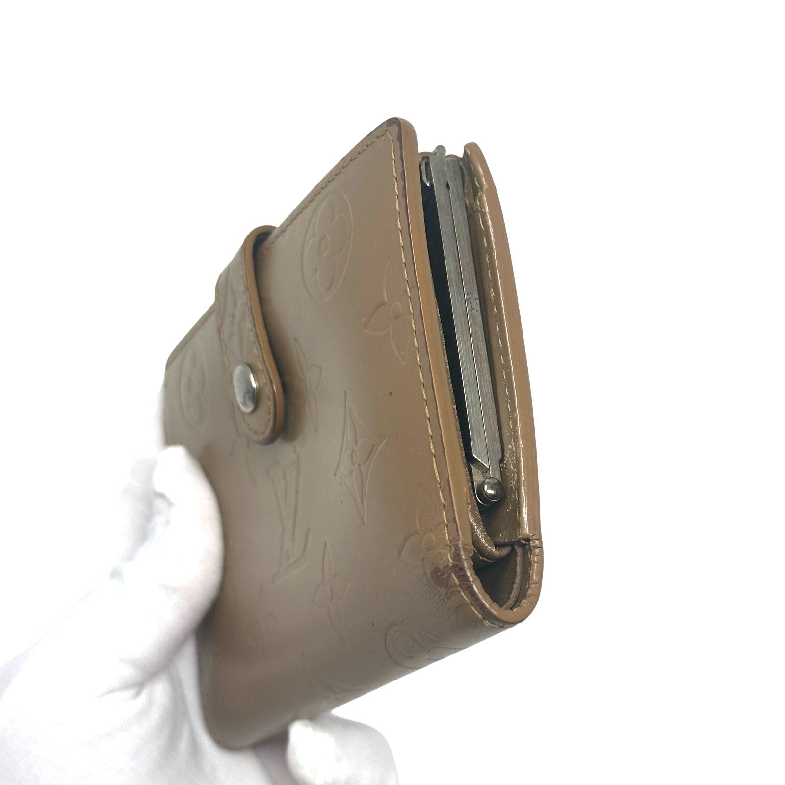 Louis Vuitton LV Vernis Monogram Mat Tan Kisslock Wallet