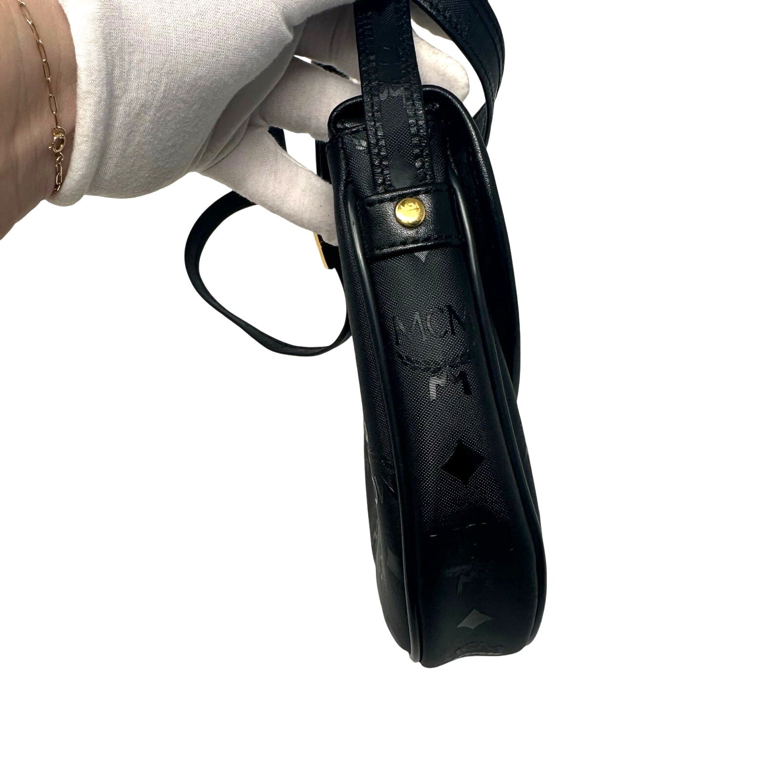 Vintage MCM Black Visettos Signature Crossbody Bag