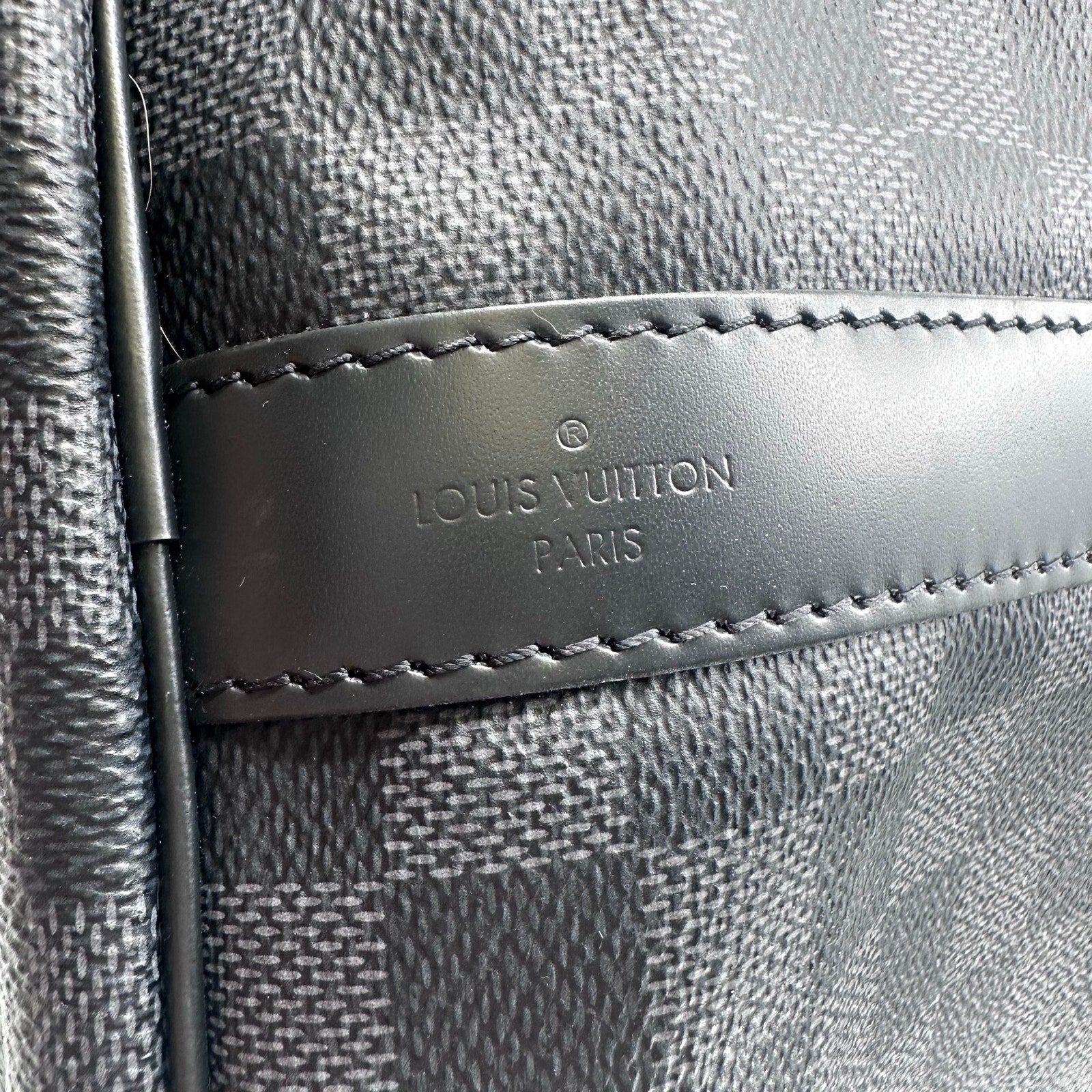 Louis Vuitton LV Damier Graphite Black Gray Keepall 55 Bandolier Duffle Bag