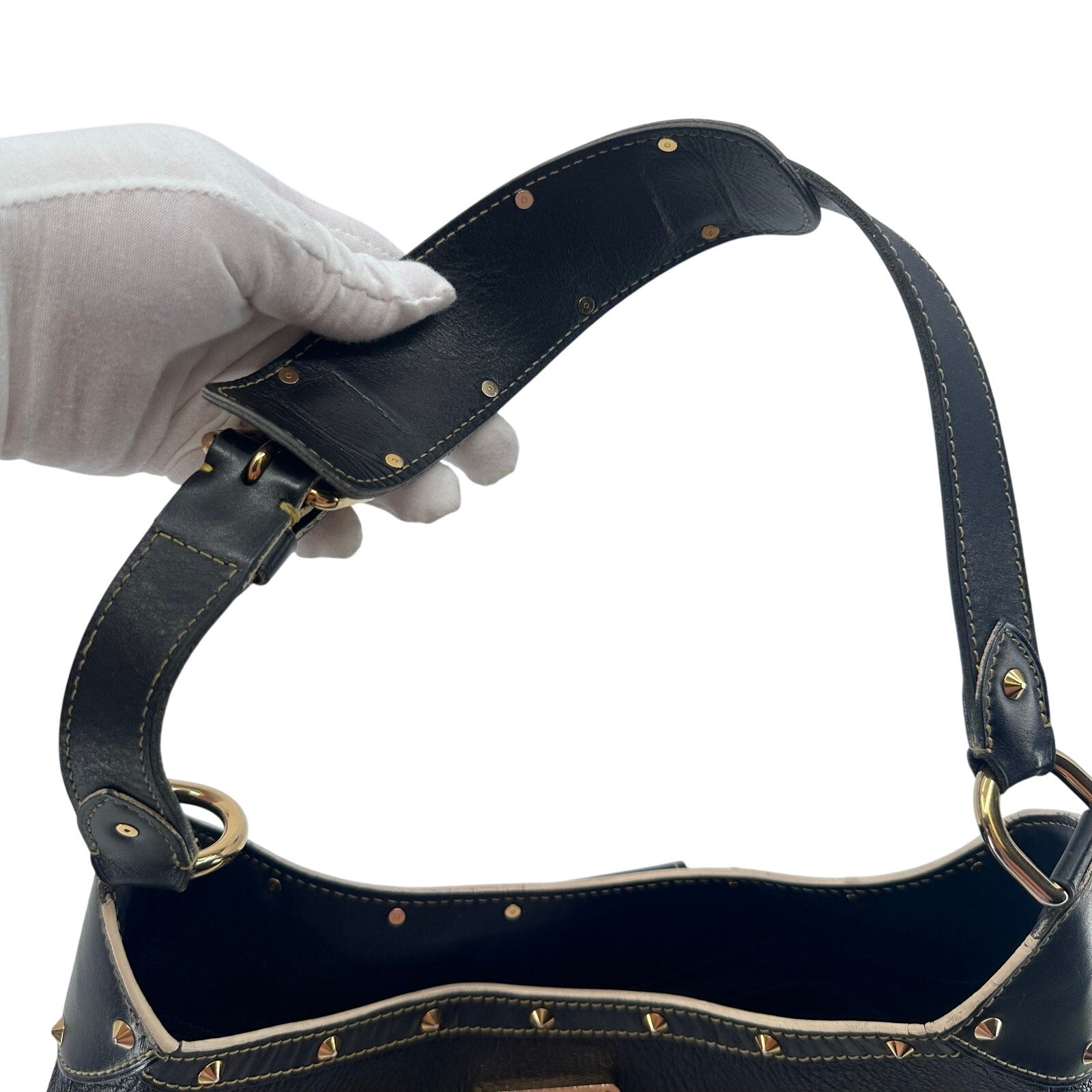 Louis Vuitton LV Suhali L Affriolant Black Leather Gold Studded Hobo Shoulder Bag