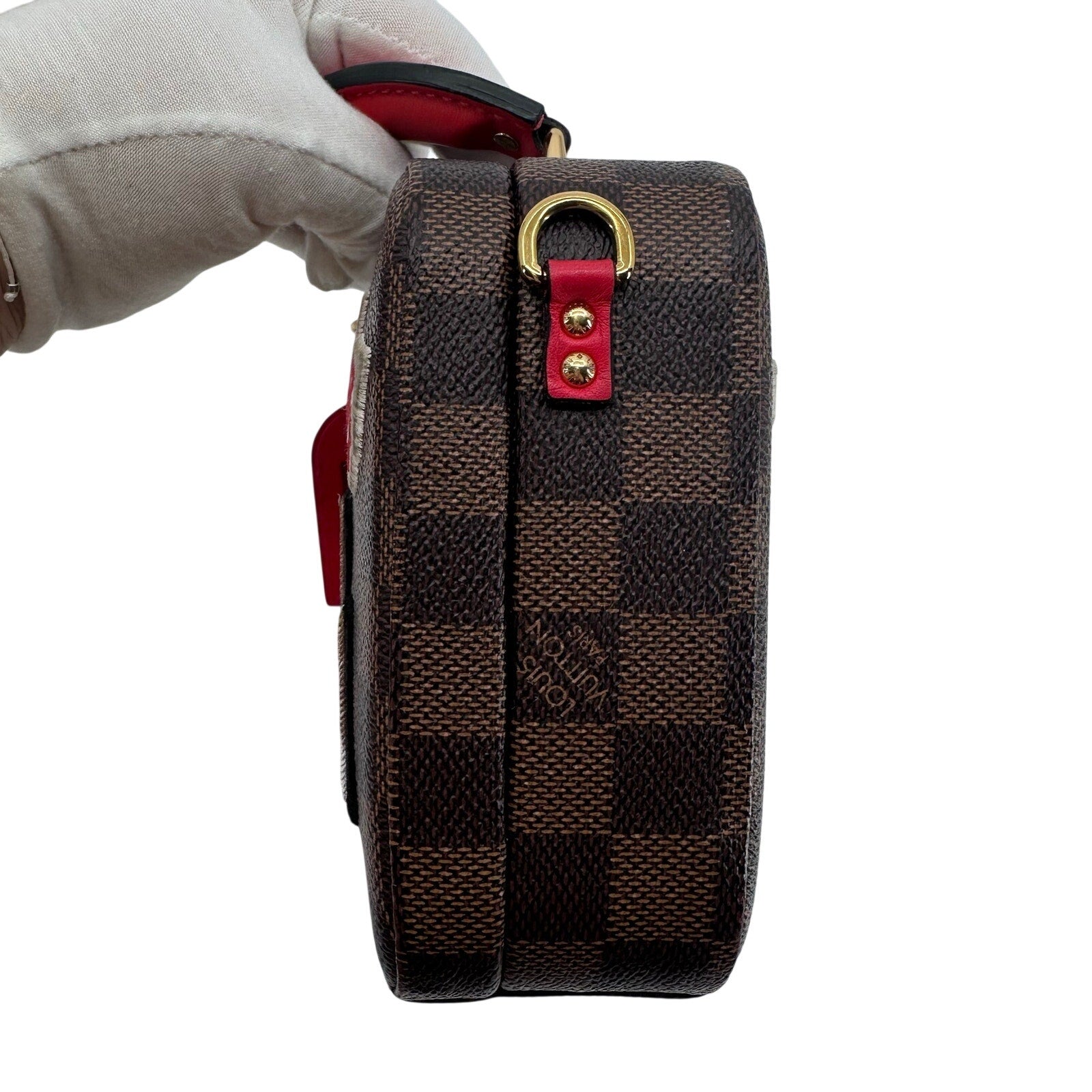 Louis Vuitton LV Damier Ebene Stories Box Trunk Crossbody Bag With Patches Full Set
