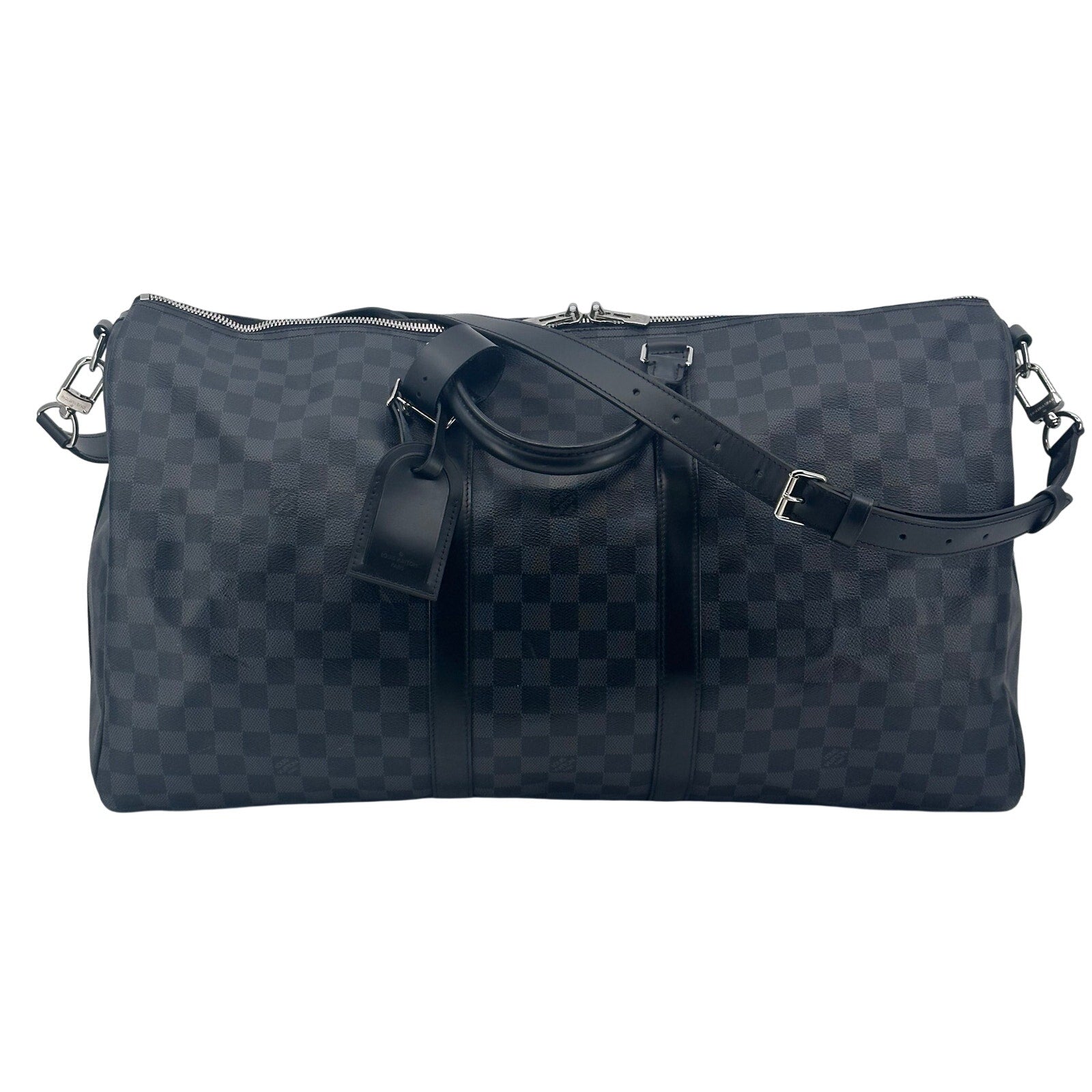 Louis Vuitton LV Damier Graphite Black Gray Keepall 55 Bandolier Duffle Bag