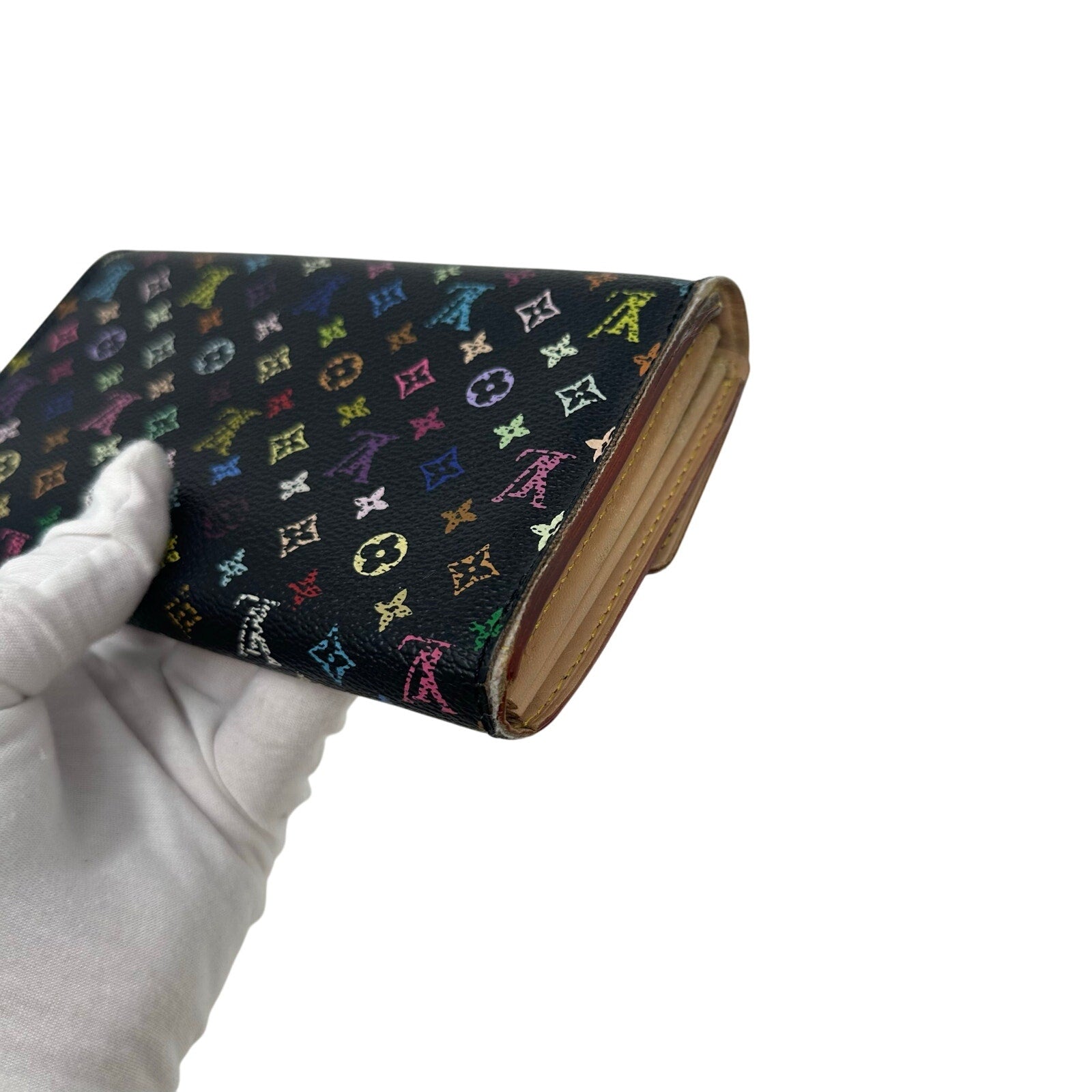 Louis Vuitton LV Black Murakami Multicolor Monogram Long Sarah Wallet Beige Interior