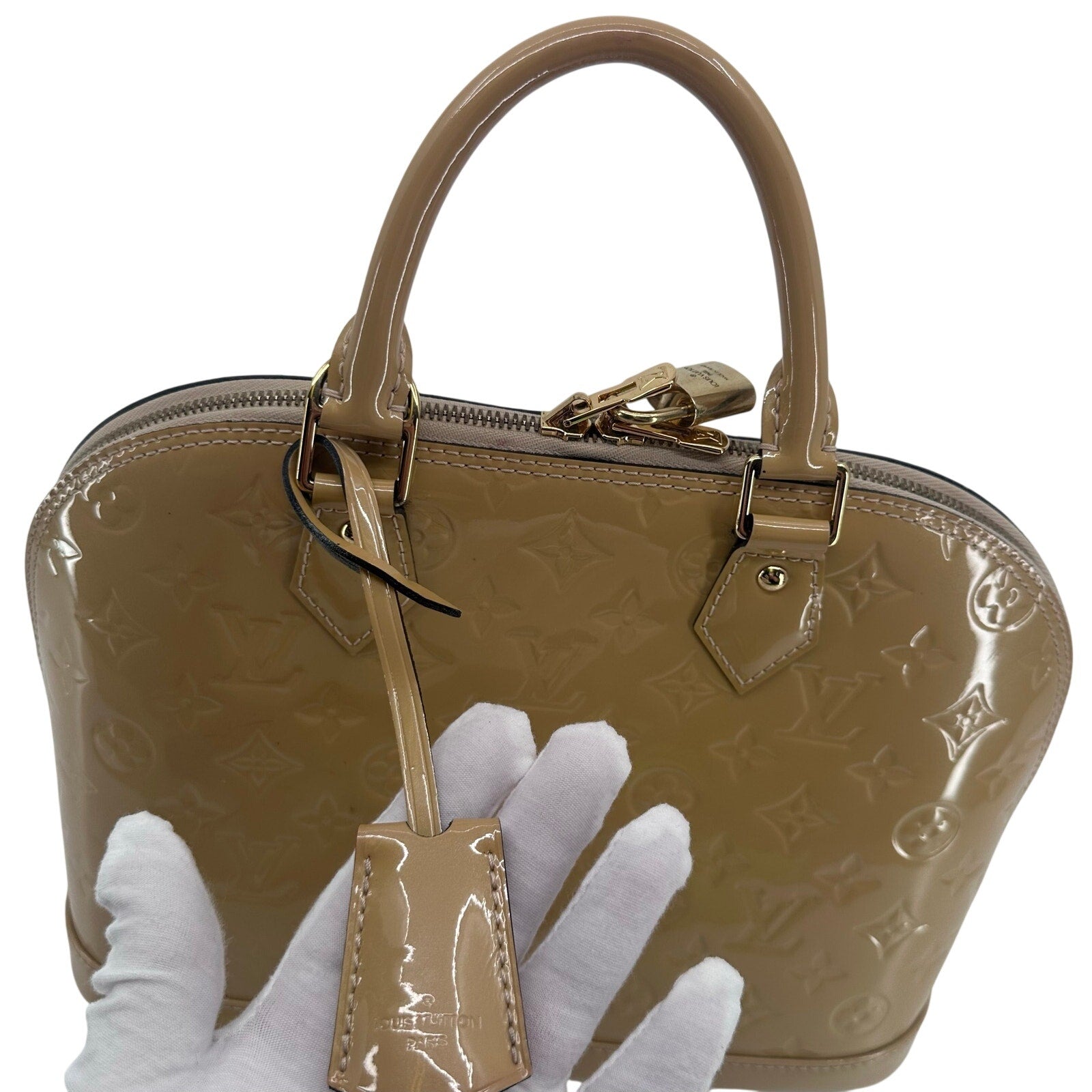 Louis Vuitton LV Monogram Vernis Alma PM Yellow Gold Full Set