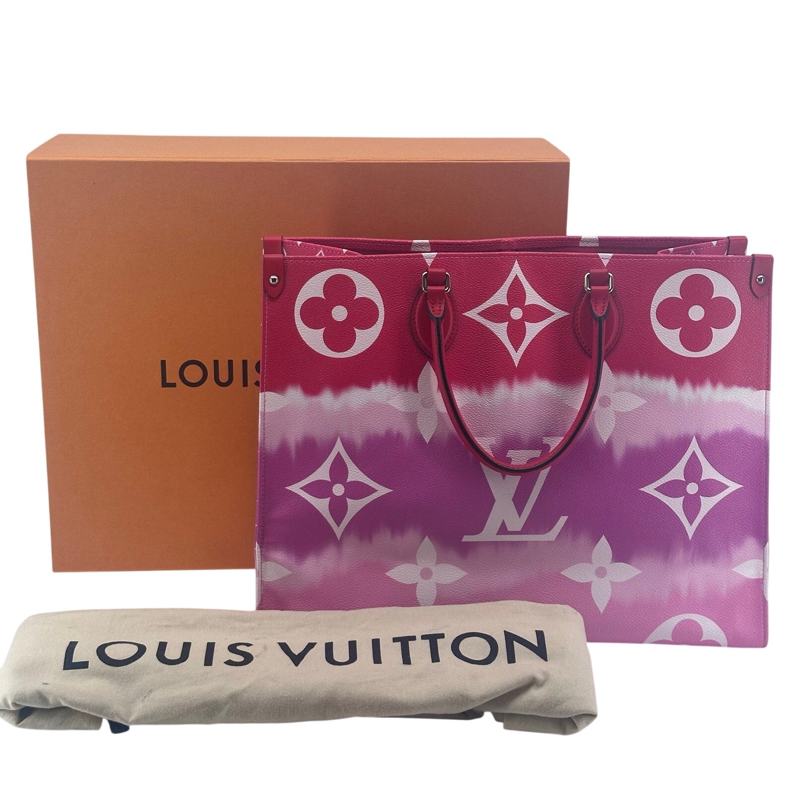 Louis Vuitton LV Monogram Escale Onthego GM Rouge Red Pink Tote Bag Full Set