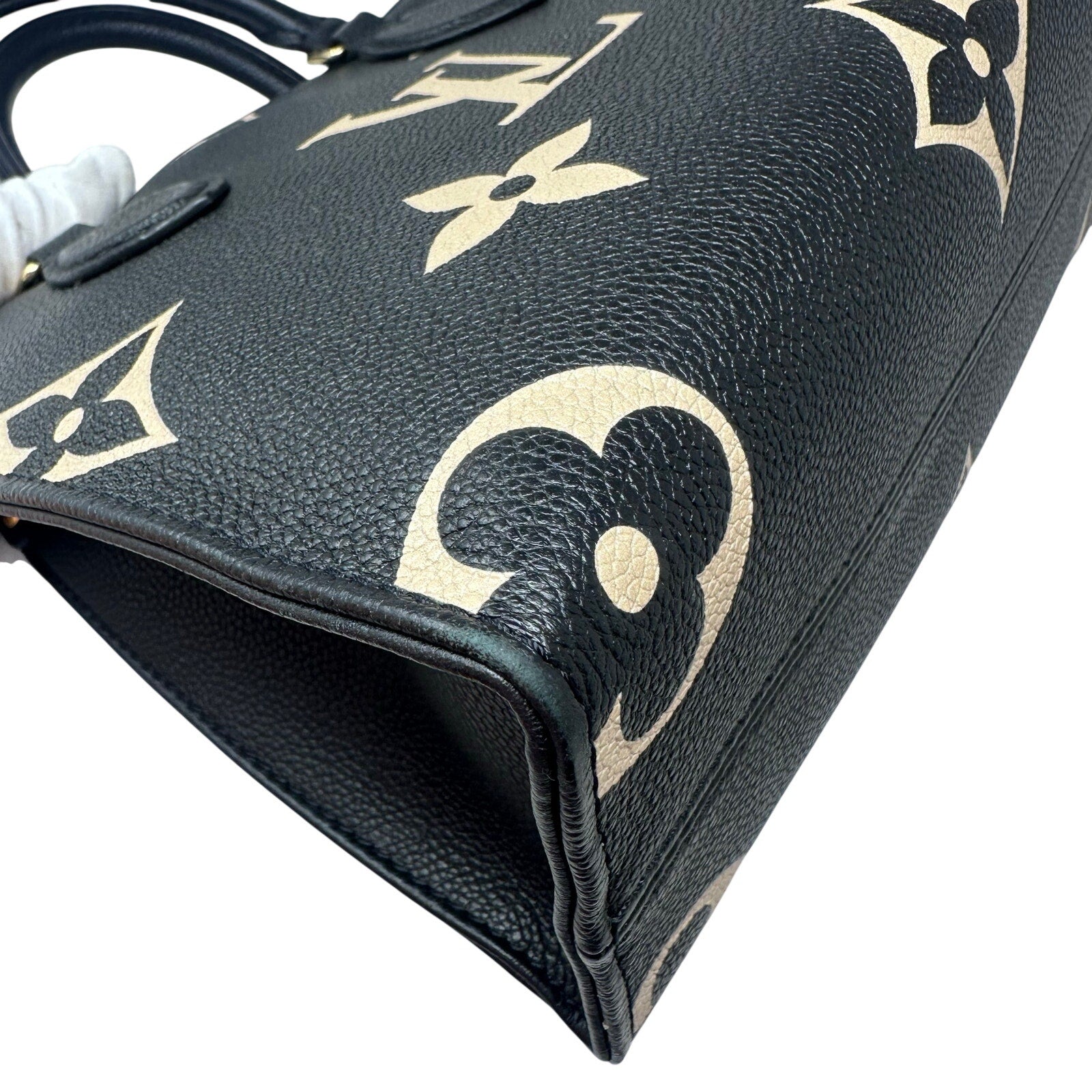 Louis Vuitton LV Empreinte Leather Bicolor Giant Monogram On The Go PM Tote Crossbody Bag Black Cream