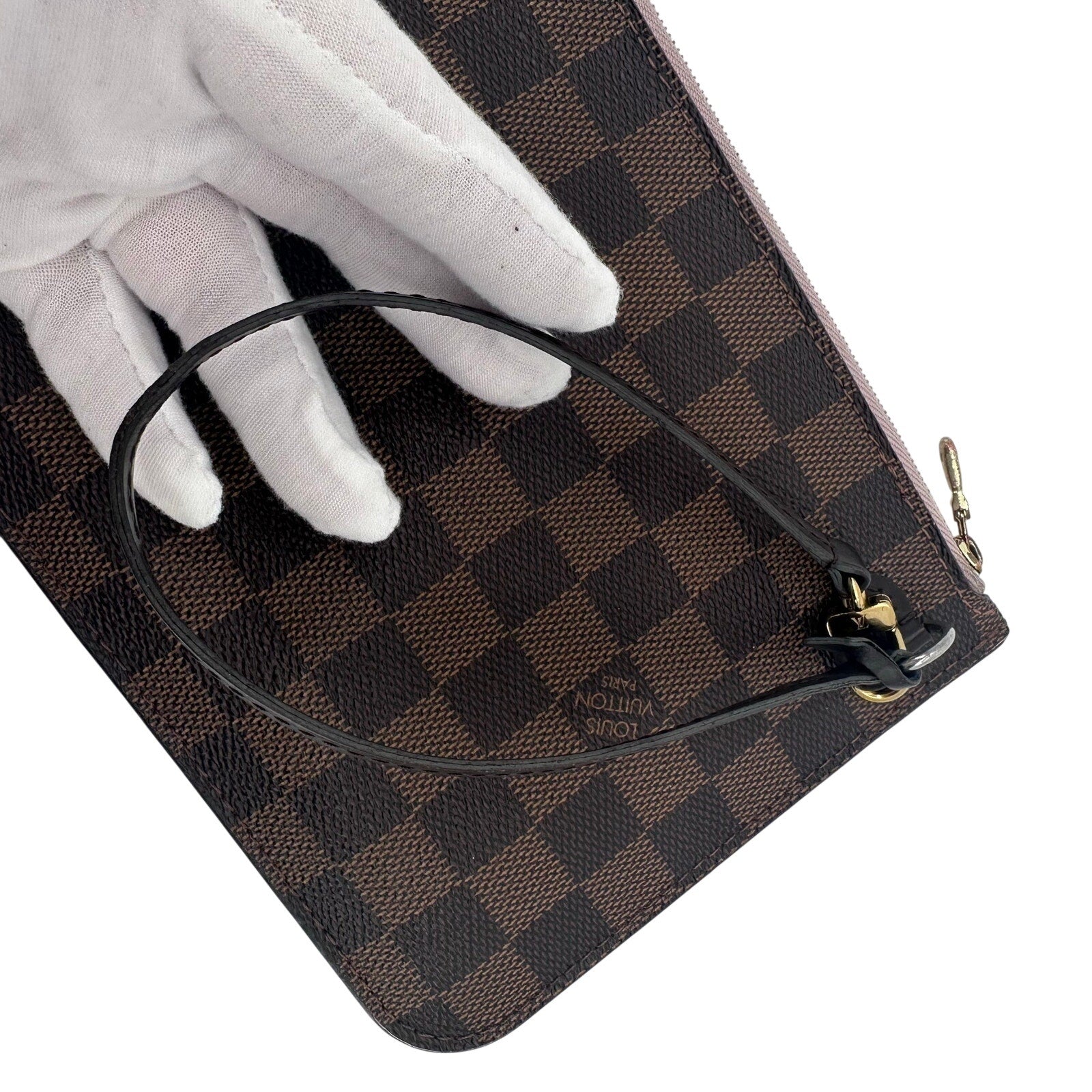 Louis Vuitton LV Damier Ebene Neverfull GM Pouch Clutch Rose Ballerine