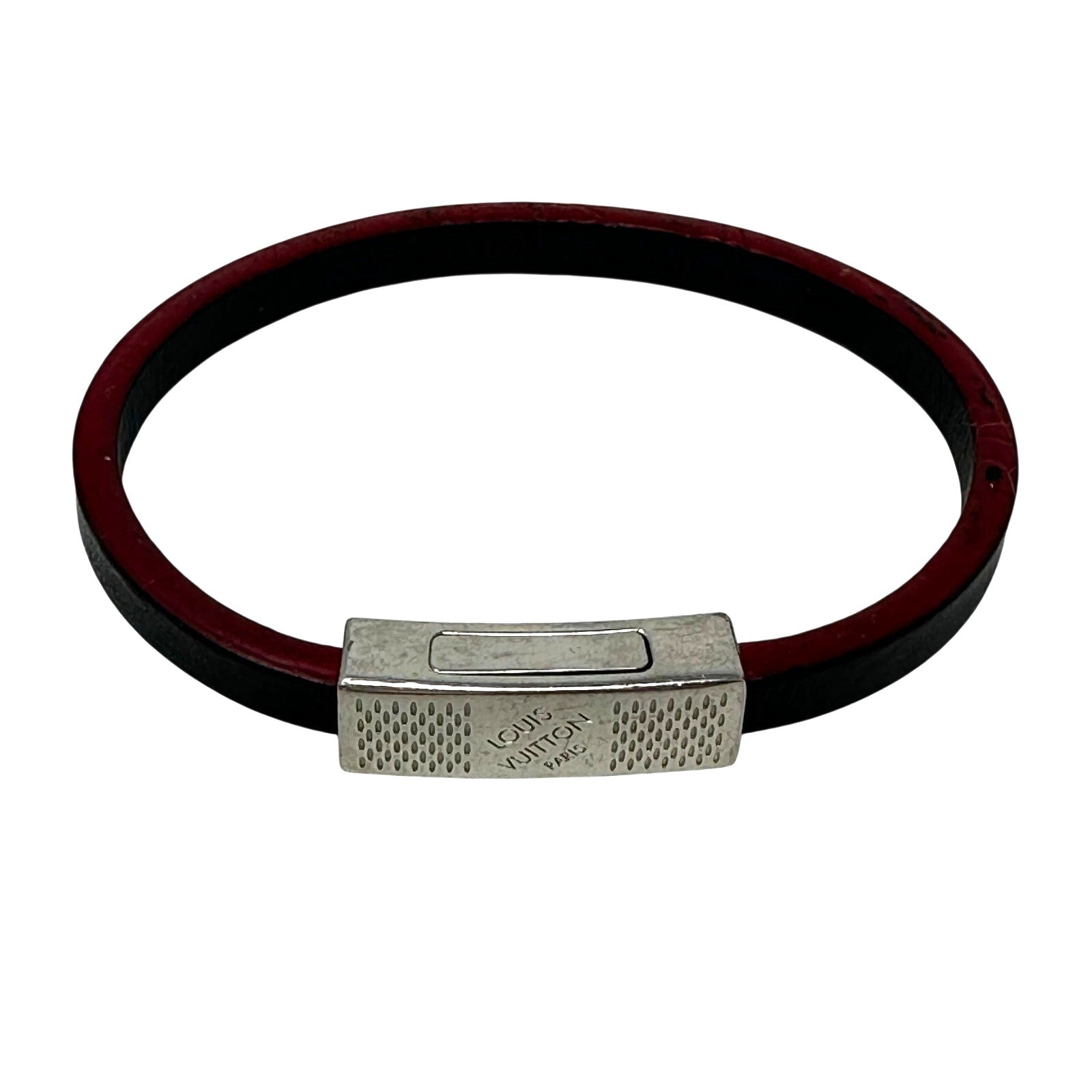 Louis Vuitton LV Edge It Damier Ebene Black Red Leather Bracelet