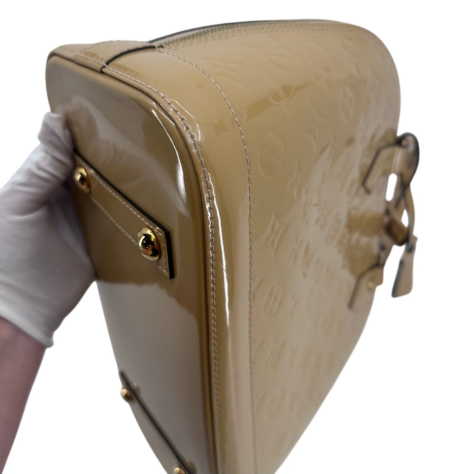 Louis Vuitton LV Monogram Vernis Alma PM Yellow Gold Full Set