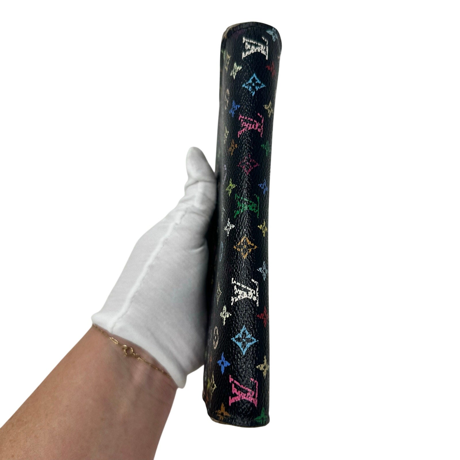 Louis Vuitton LV Black Murakami Multicolor Monogram Long Sarah Wallet Purple Interior