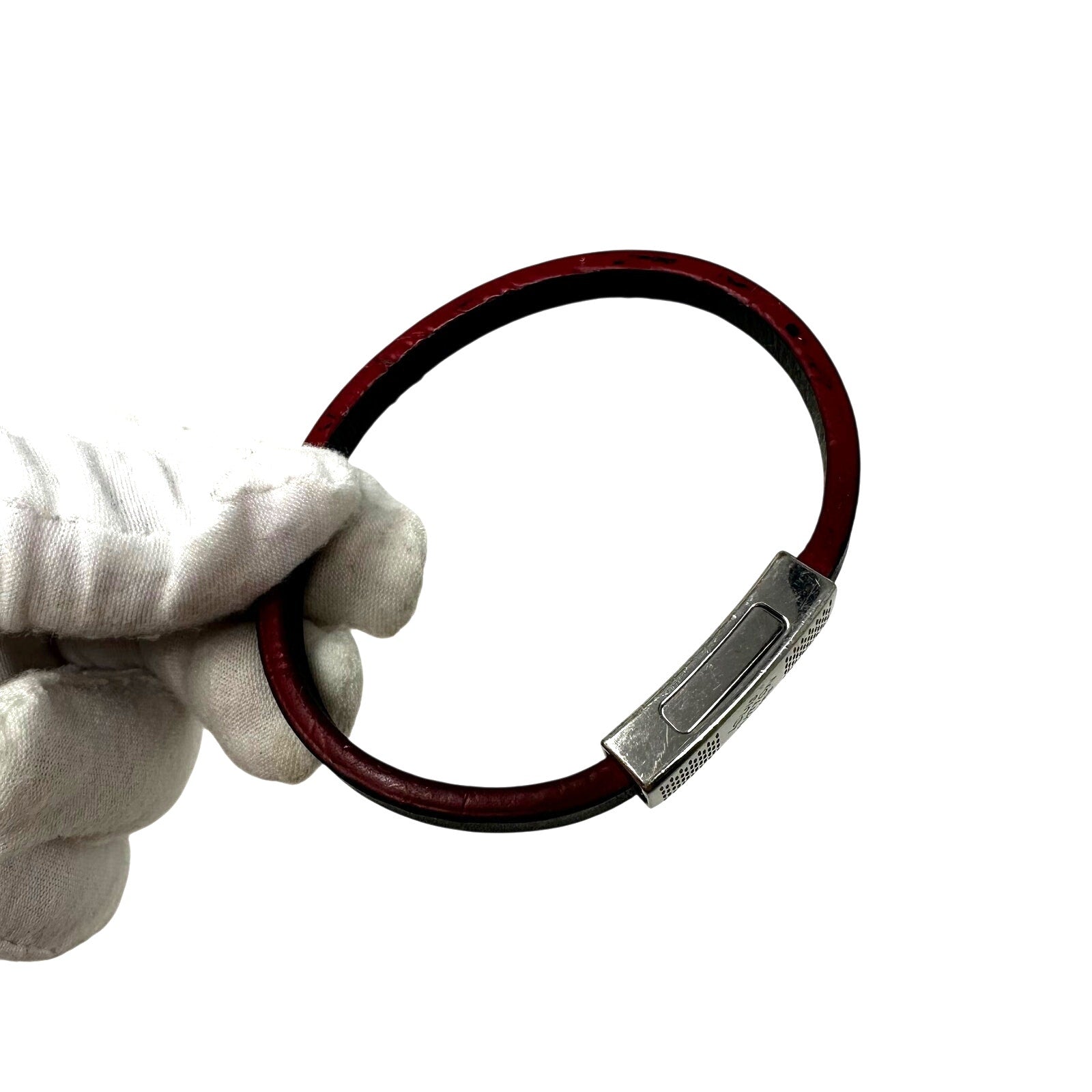 Louis Vuitton LV Edge It Damier Ebene Black Red Leather Bracelet