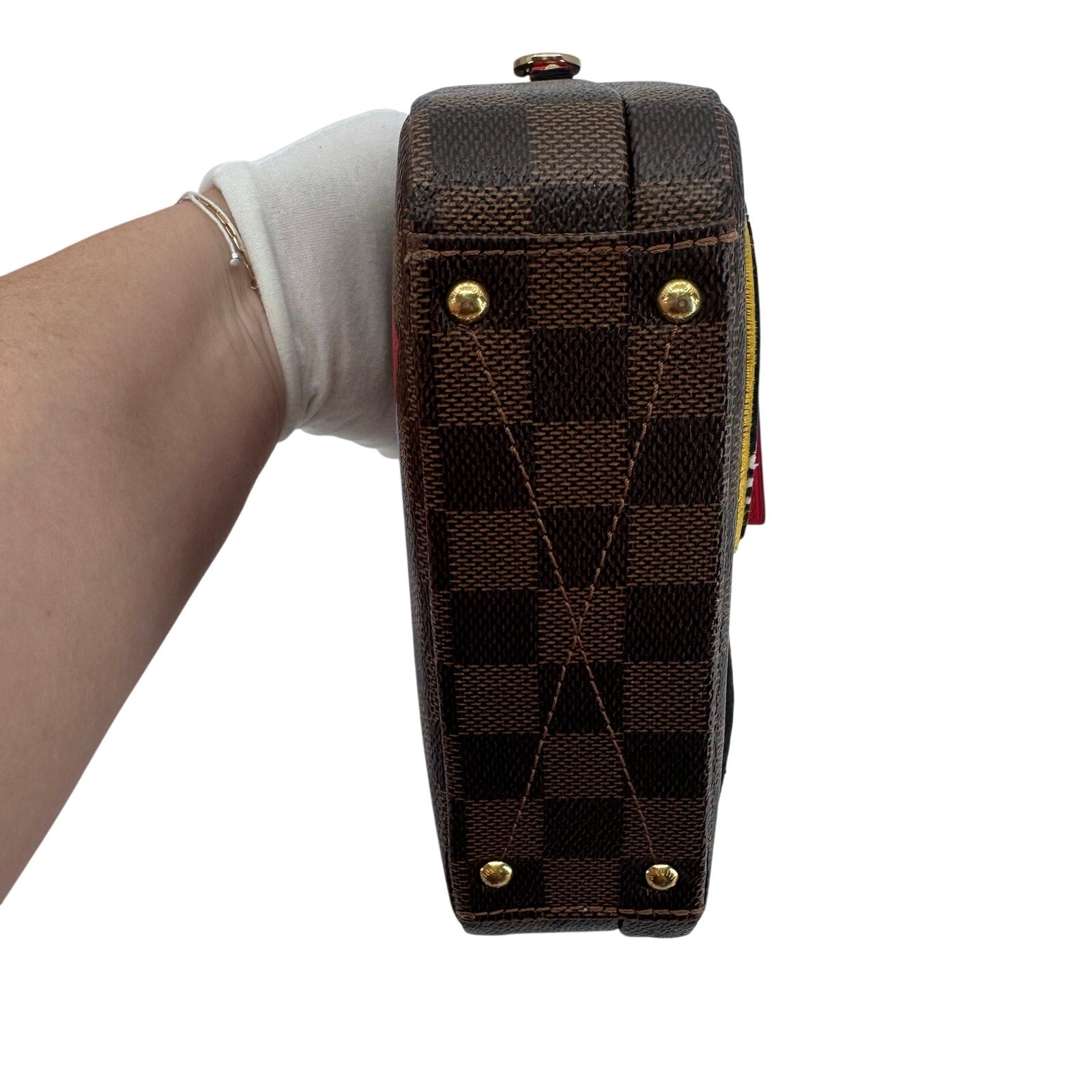Louis Vuitton LV Damier Ebene Stories Box Trunk Crossbody Bag With Patches Full Set