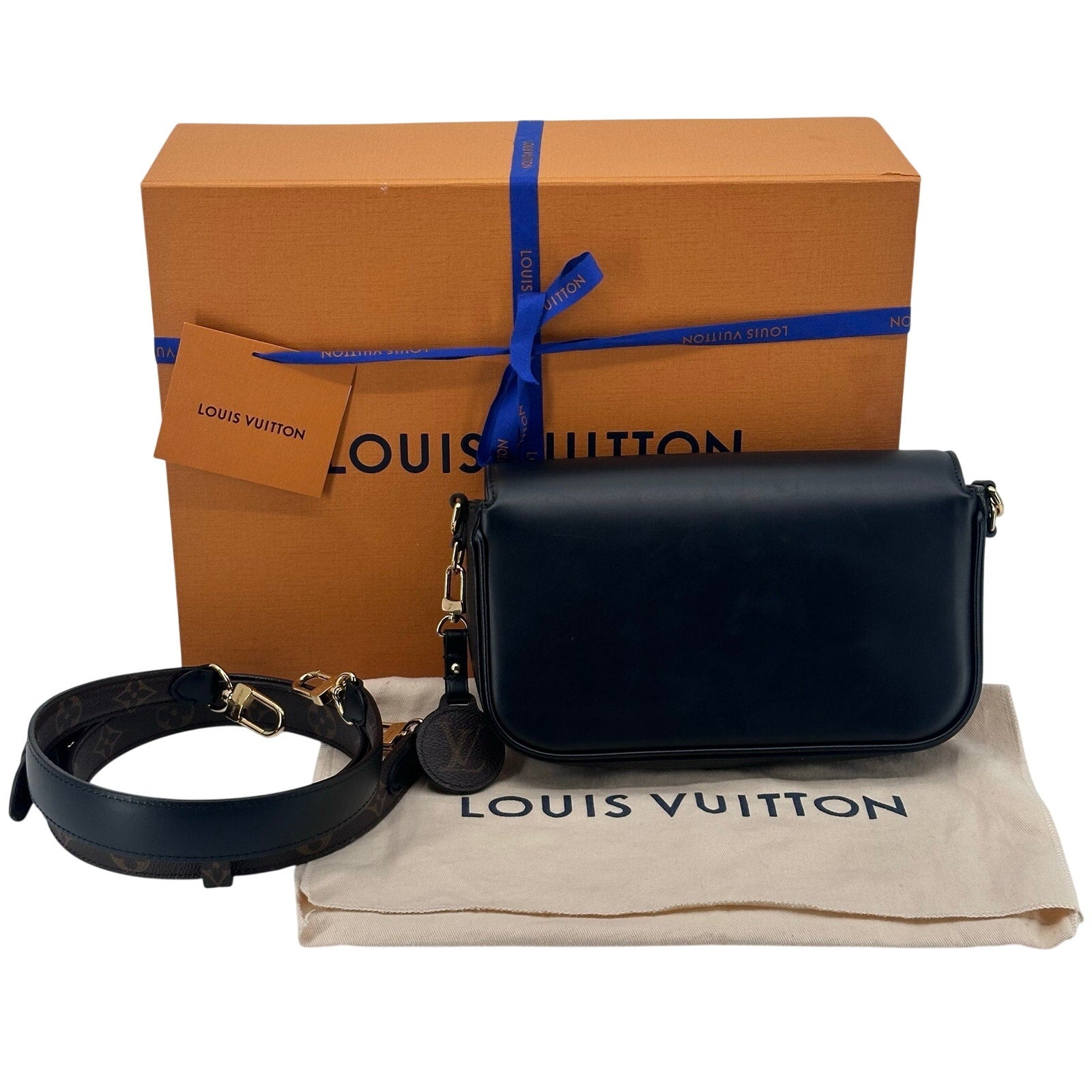 Louis Vuitton LV Black Calfskin Monogram Swing Shoulder Bag Crossbody Rare
