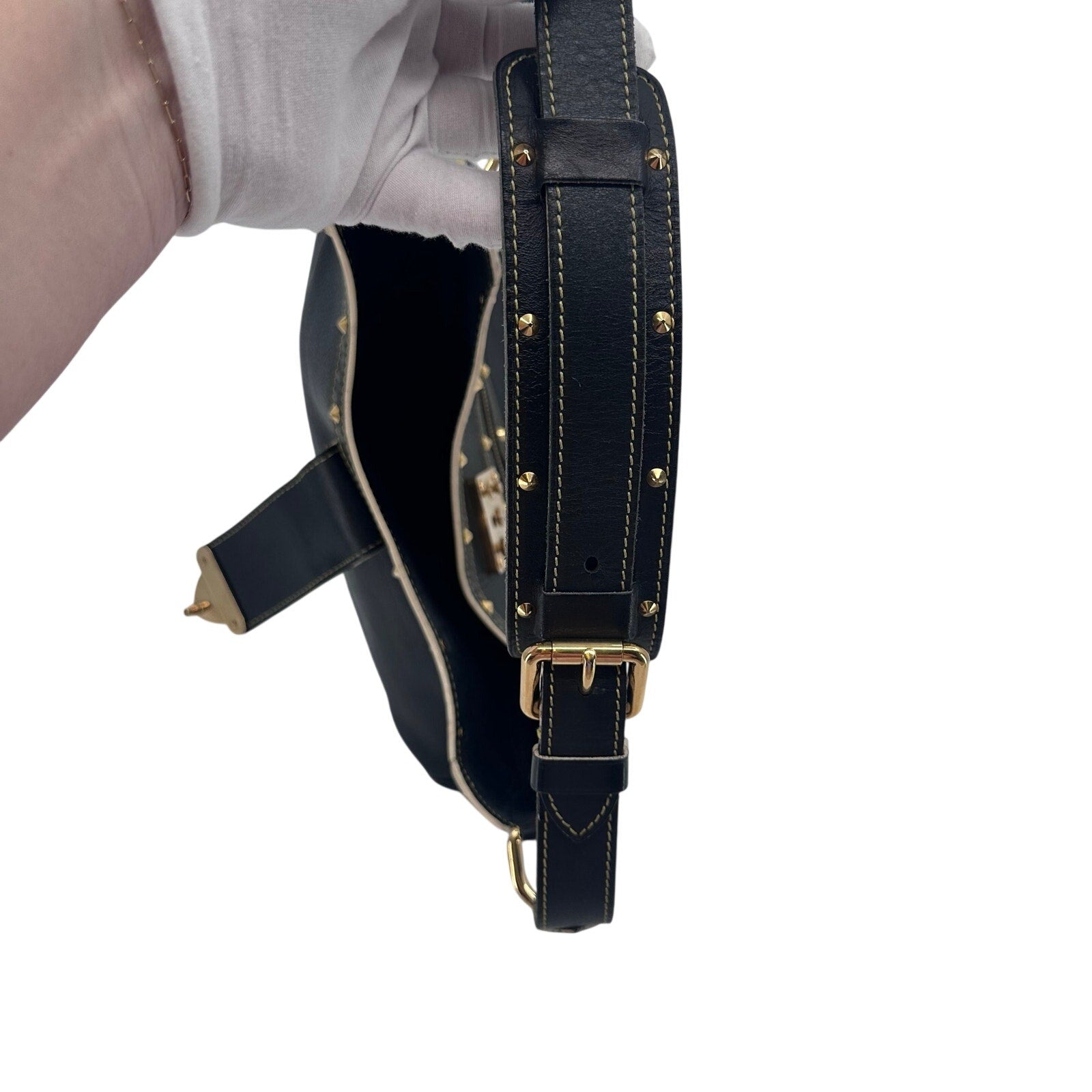 Louis Vuitton LV Suhali L Affriolant Black Leather Gold Studded Hobo Shoulder Bag