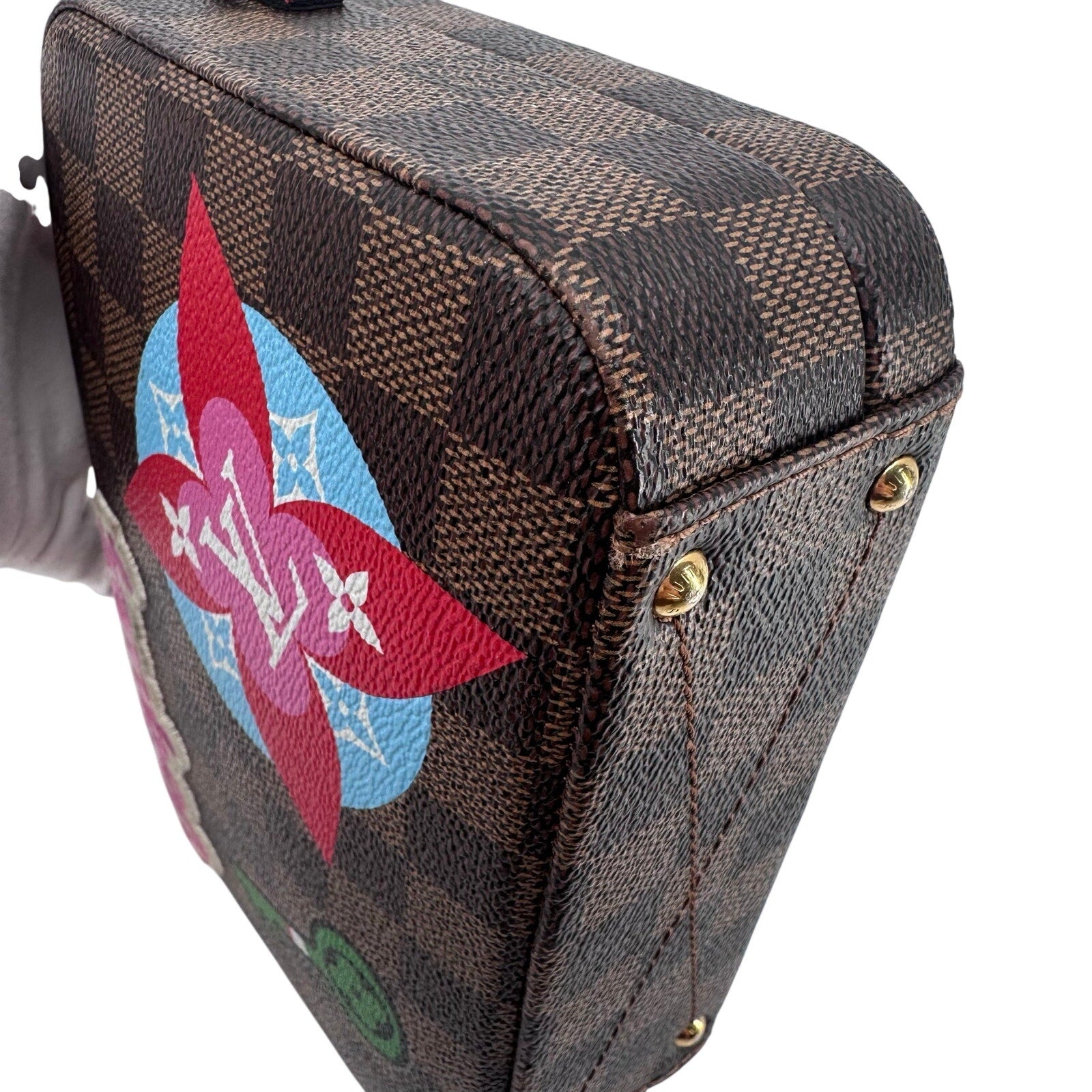 Louis Vuitton LV Damier Ebene Stories Box Trunk Crossbody Bag With Patches Full Set
