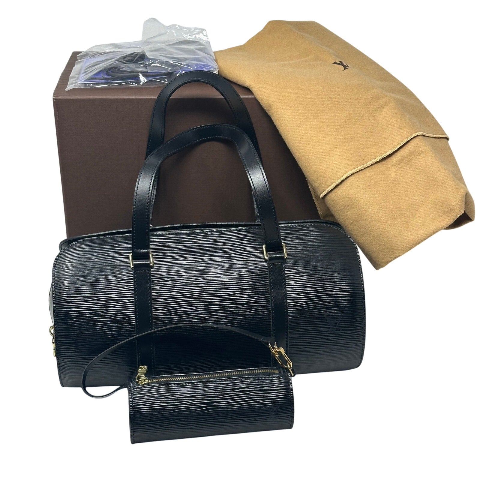 Louis Vuitton LV Epi Soffulor Black Bag with Pouch