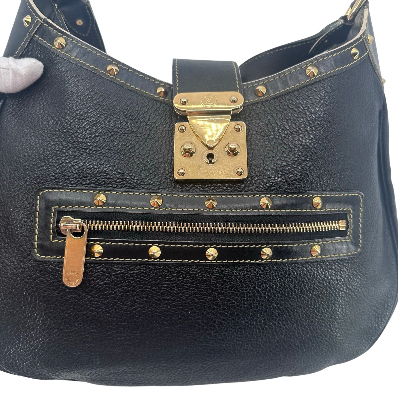 Louis Vuitton LV Suhali L Affriolant Black Leather Gold Studded Hobo Shoulder Bag