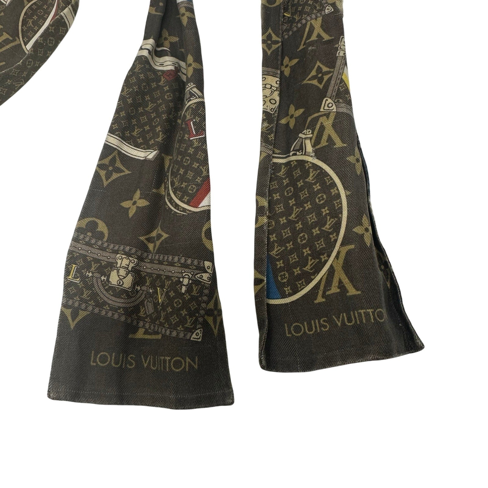 Louis Vuitton LV Silk Scarf Monogram Brown Trunk Twilly